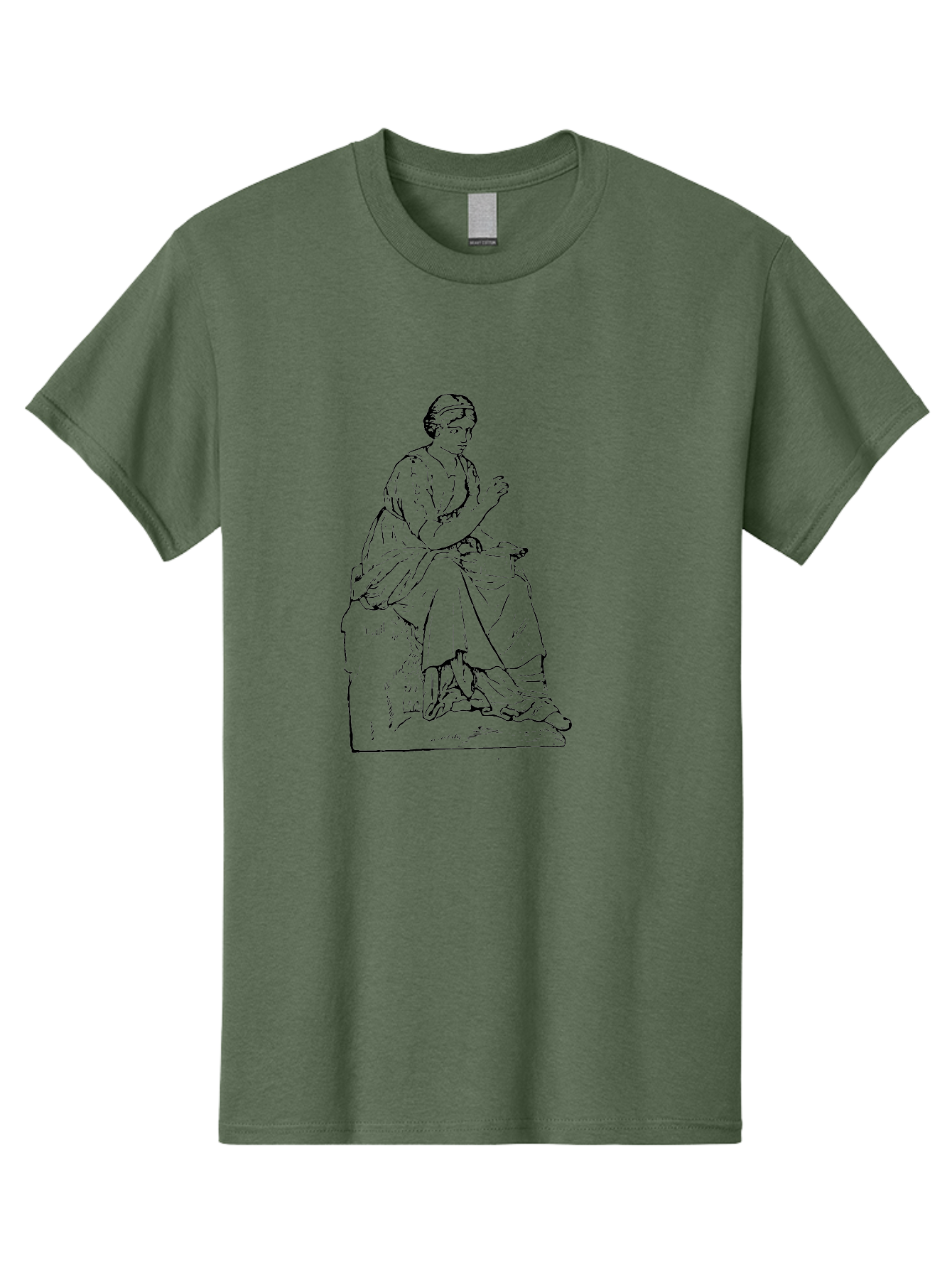 Woman-Sitting Men'S Graphic Tee, 100% Cotton, Comfortable Casual Summer Wear, Machine Washable, Classical Art, Woman Sitting On A Rock, Flowing Dress, Serene Atmosphere, Simple Elegance, Pencil Drawing Style, Female Figure, -  Aaa576 9