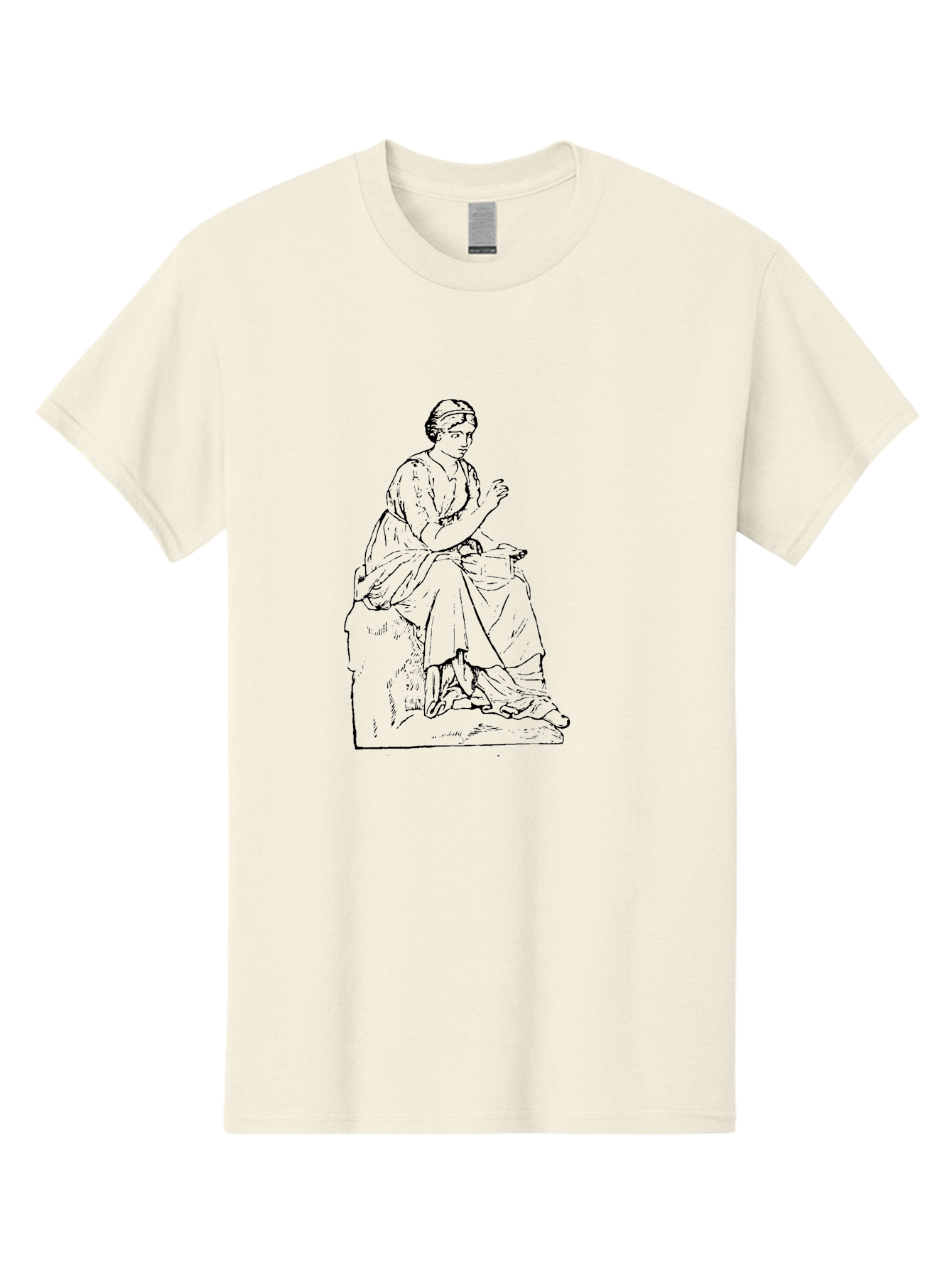 Woman-Sitting Men'S Graphic Tee, 100% Cotton, Comfortable Casual Summer Wear, Machine Washable, Classical Art, Woman Sitting On A Rock, Flowing Dress, Serene Atmosphere, Simple Elegance, Pencil Drawing Style, Female Figure, -  Aaa576 3