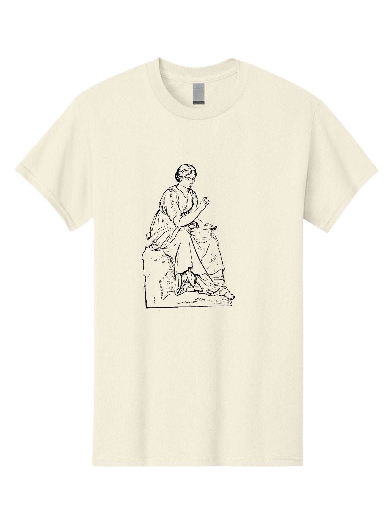Woman-Sitting Men'S Graphic Tee, 100% Cotton, Comfortable Casual Summer Wear, Machine Washable, Classical Art, Woman Sitting On A Rock, Flowing Dress, Serene Atmosphere, Simple Elegance, Pencil Drawing Style, Female Figure, -  Aaa576 5