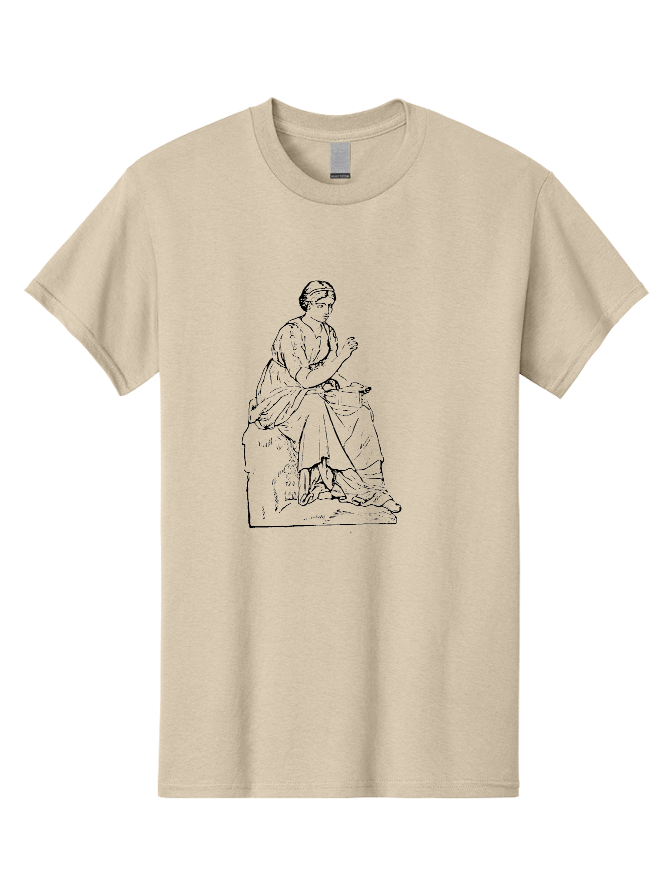 Woman-Sitting Men'S Graphic Tee, 100% Cotton, Comfortable Casual Summer Wear, Machine Washable, Classical Art, Woman Sitting On A Rock, Flowing Dress, Serene Atmosphere, Simple Elegance, Pencil Drawing Style, Female Figure, -  Aaa576 5