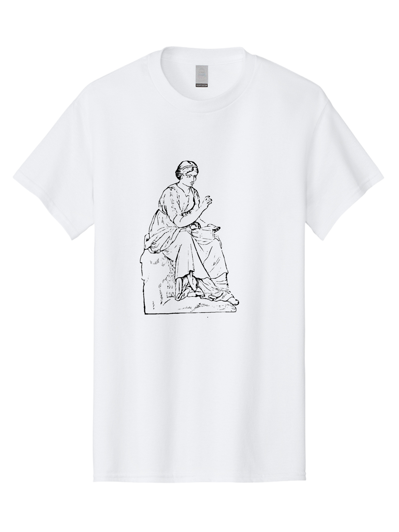 Woman-Sitting Men'S Graphic Tee, 100% Cotton, Comfortable Casual Summer Wear, Machine Washable, Classical Art, Woman Sitting On A Rock, Flowing Dress, Serene Atmosphere, Simple Elegance, Pencil Drawing Style, Female Figure, -  Aaa576 21