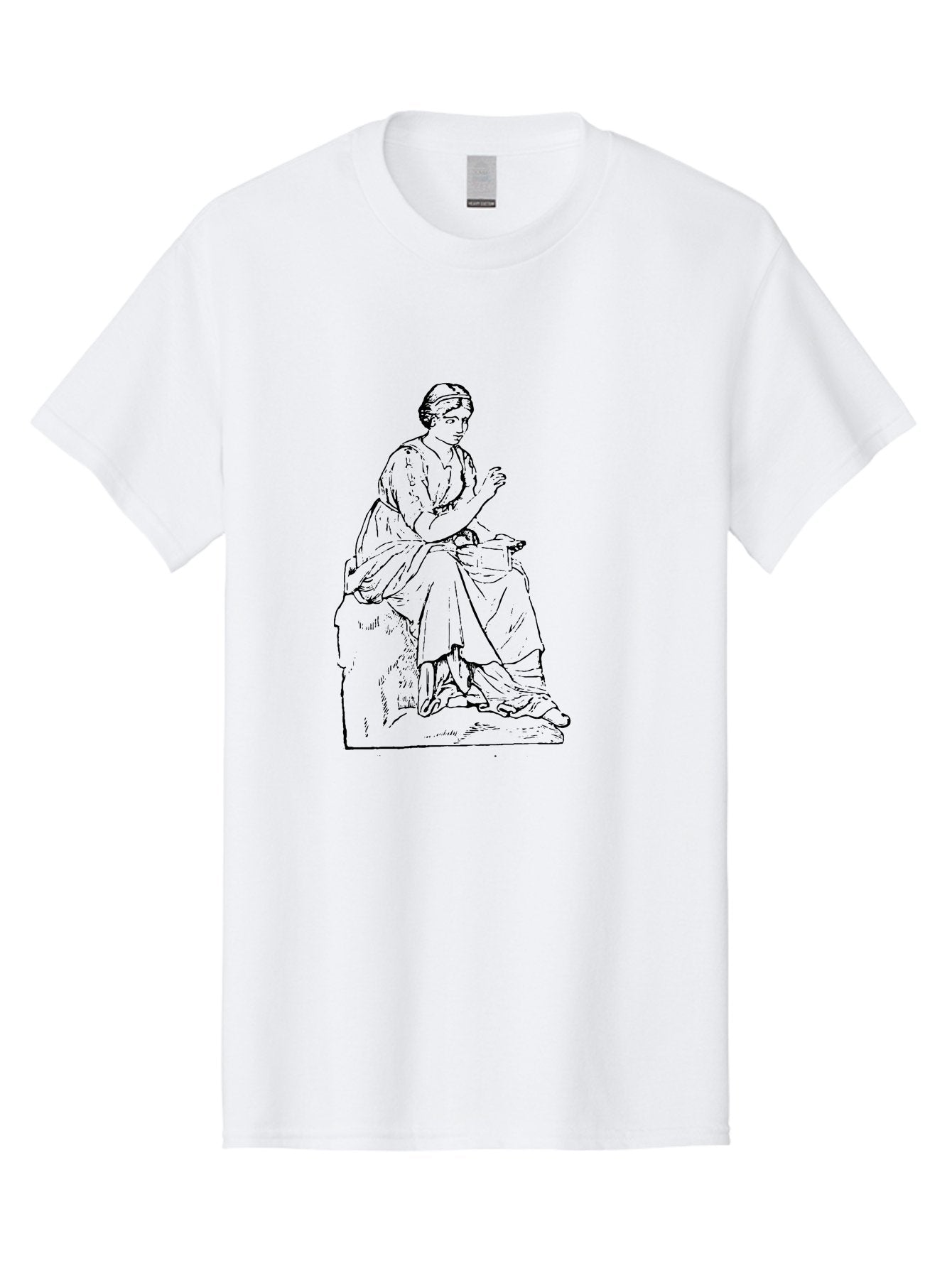 Woman-Sitting Men'S Graphic Tee, 100% Cotton, Comfortable Casual Summer Wear, Machine Washable, Classical Art, Woman Sitting On A Rock, Flowing Dress, Serene Atmosphere, Simple Elegance, Pencil Drawing Style, Female Figure, -  Aaa576 9