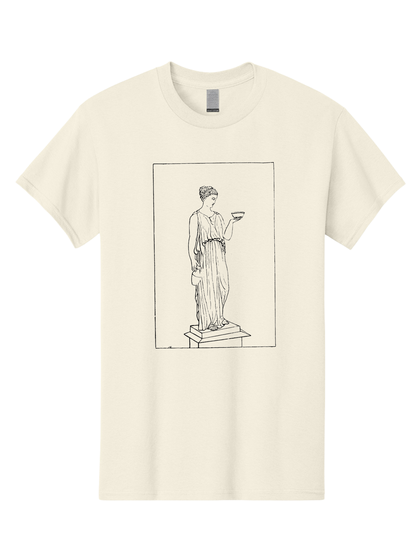 Woman-With-Bowl Men'S Graphic Tee, 100% Cotton, Comfortable Casual Summer Wear, Machine Washable, Classical Statue, Ancient Greek, Female Figure, Draped Clothing, Holding Bowl, Simple Illustration, Elegant Lines, Minimalist Art, -  Aaa577 5