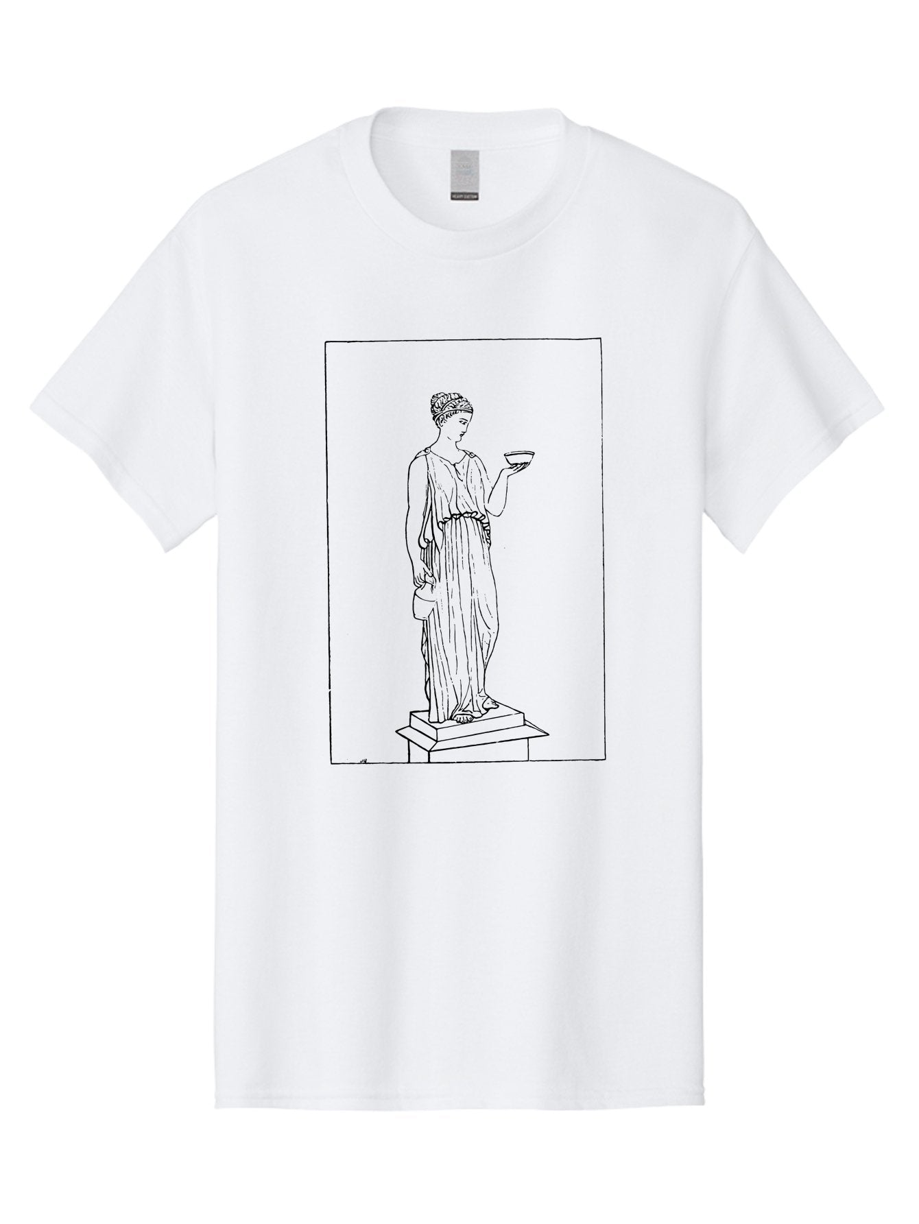 Woman-With-Bowl Men'S Graphic Tee, 100% Cotton, Comfortable Casual Summer Wear, Machine Washable, Classical Statue, Ancient Greek, Female Figure, Draped Clothing, Holding Bowl, Simple Illustration, Elegant Lines, Minimalist Art, -  Aaa577 5