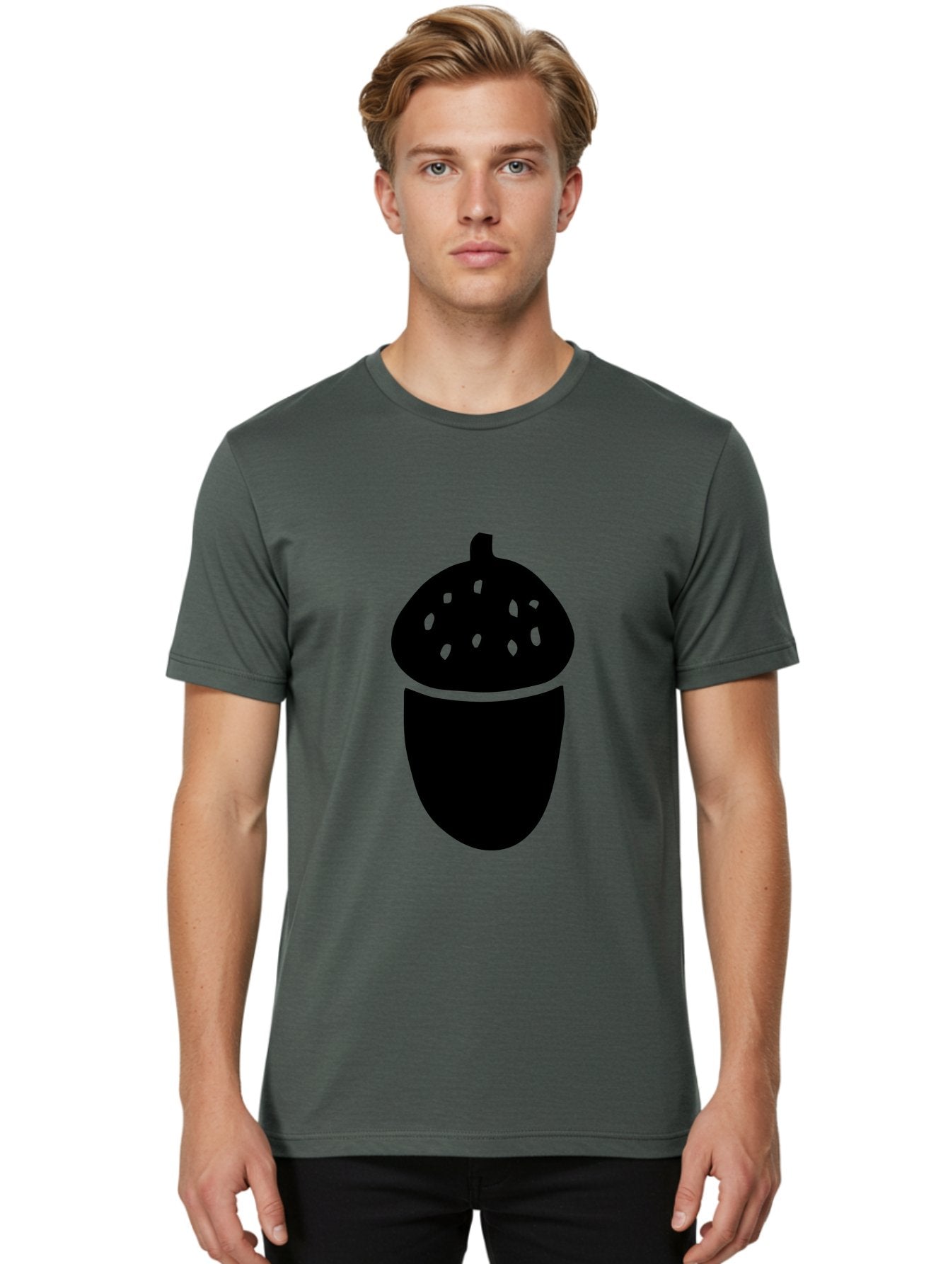 Acorn-Silhouette Men'S Graphic Tee, 100% Cotton, Comfortable Casual Summer Wear, Machine Washable, Acorn Silhouette, Oak Tree Symbol, Forest Icon, Nature Emblem, Autumn Motif, Wildlife Sign, Black Acorn -  Aaa578 10