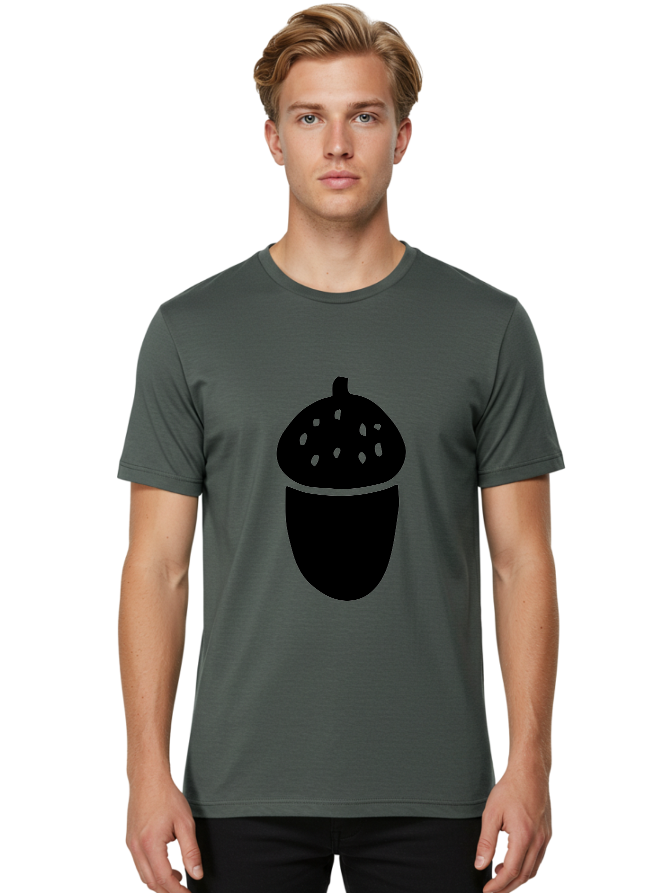 Acorn-Silhouette Men'S Graphic Tee, 100% Cotton, Comfortable Casual Summer Wear, Machine Washable, Acorn Silhouette, Oak Tree Symbol, Forest Icon, Nature Emblem, Autumn Motif, Wildlife Sign, Black Acorn -  Aaa578 12