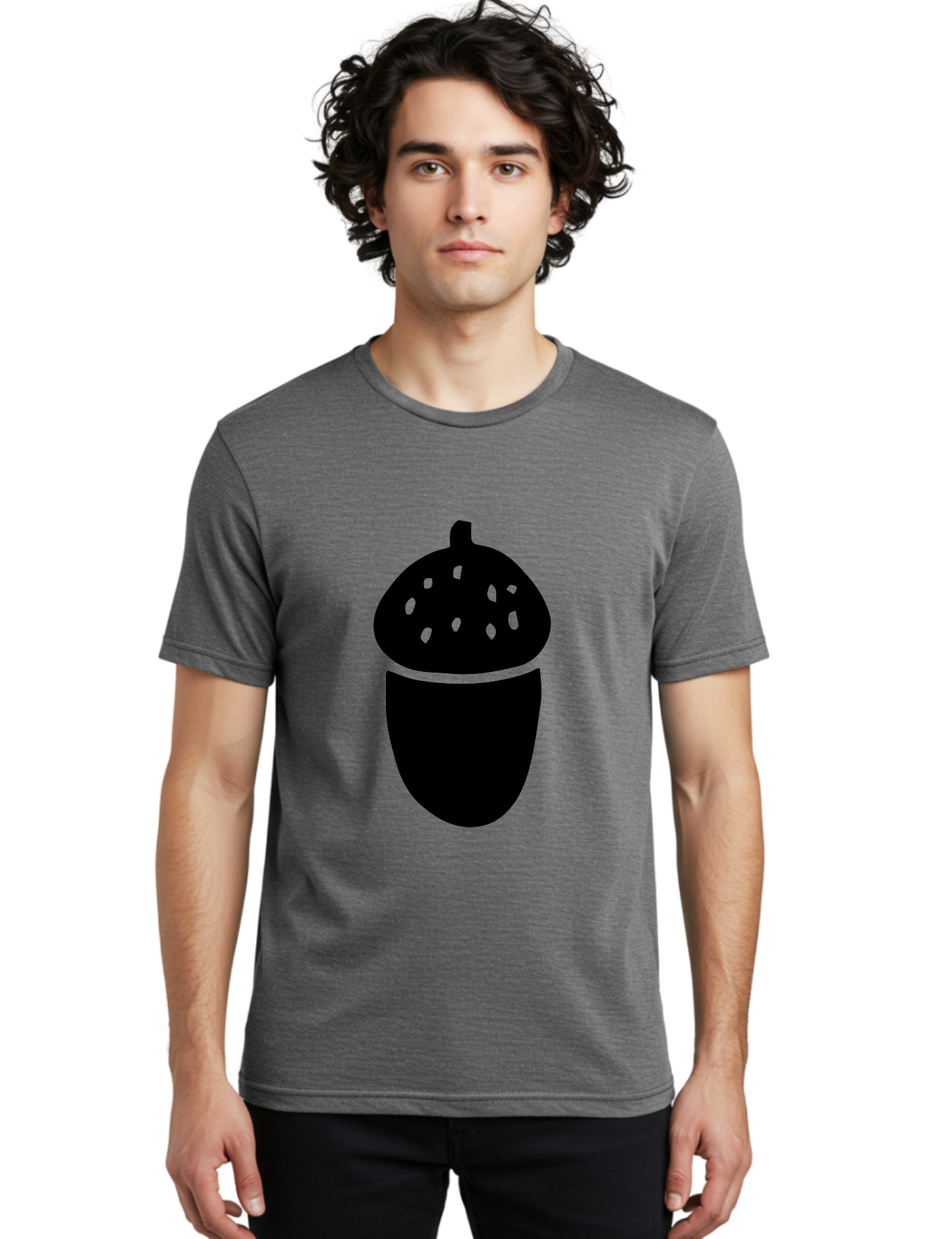 Acorn-Silhouette Men'S Graphic Tee, 100% Cotton, Comfortable Casual Summer Wear, Machine Washable, Acorn Silhouette, Oak Tree Symbol, Forest Icon, Nature Emblem, Autumn Motif, Wildlife Sign, Black Acorn -  Aaa578