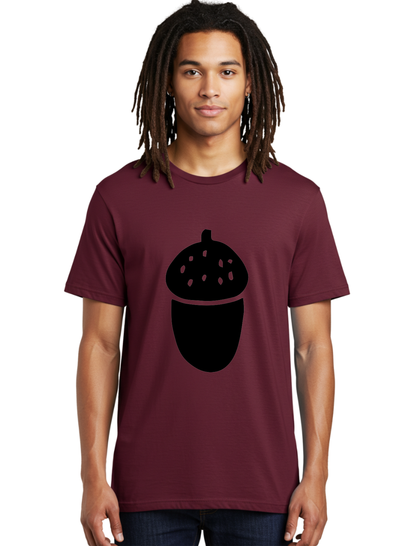 Acorn-Silhouette Men'S Graphic Tee, 100% Cotton, Comfortable Casual Summer Wear, Machine Washable, Acorn Silhouette, Oak Tree Symbol, Forest Icon, Nature Emblem, Autumn Motif, Wildlife Sign, Black Acorn -  Aaa578 4