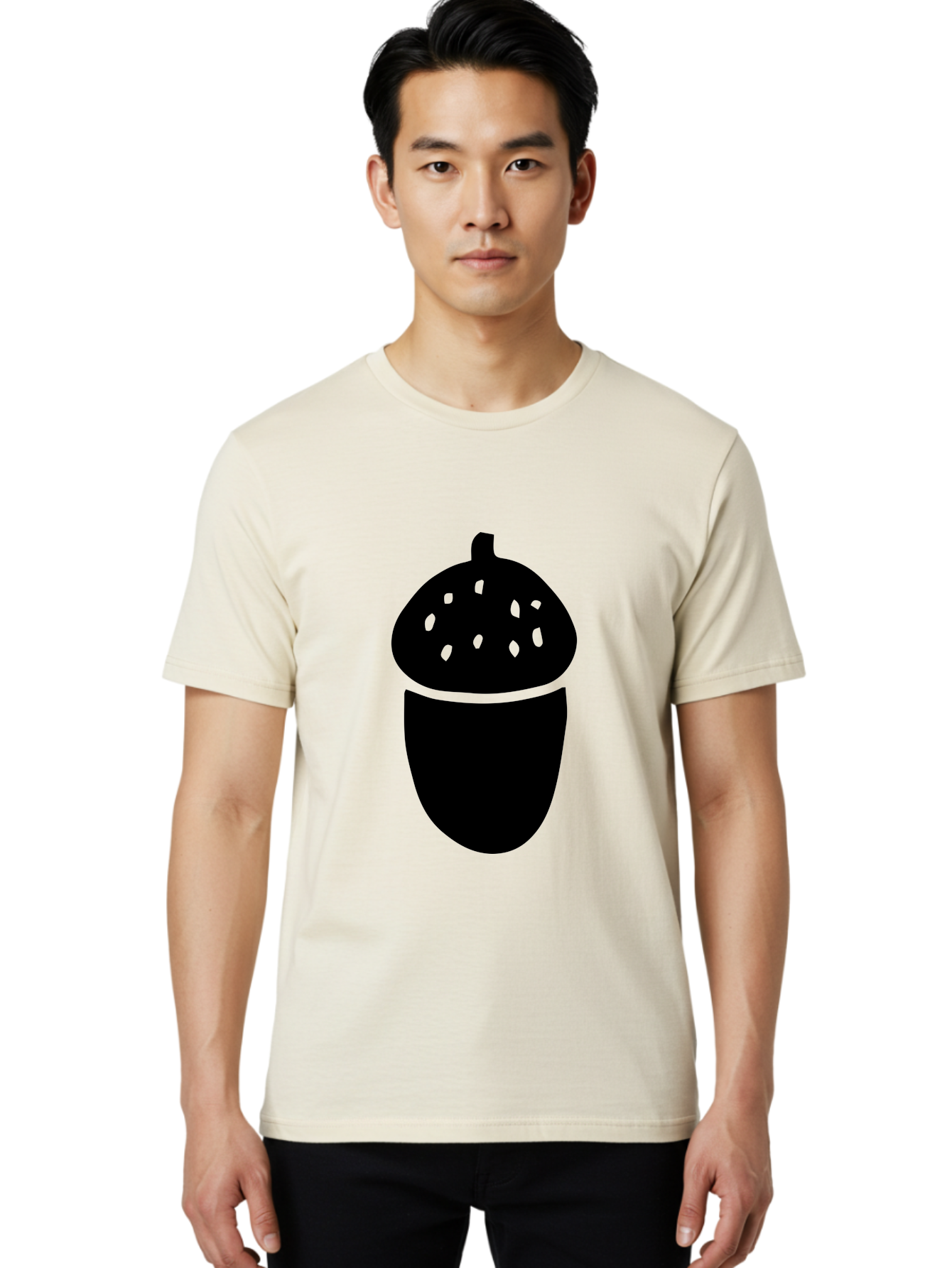 Acorn-Silhouette Men'S Graphic Tee, 100% Cotton, Comfortable Casual Summer Wear, Machine Washable, Acorn Silhouette, Oak Tree Symbol, Forest Icon, Nature Emblem, Autumn Motif, Wildlife Sign, Black Acorn -  Aaa578 6