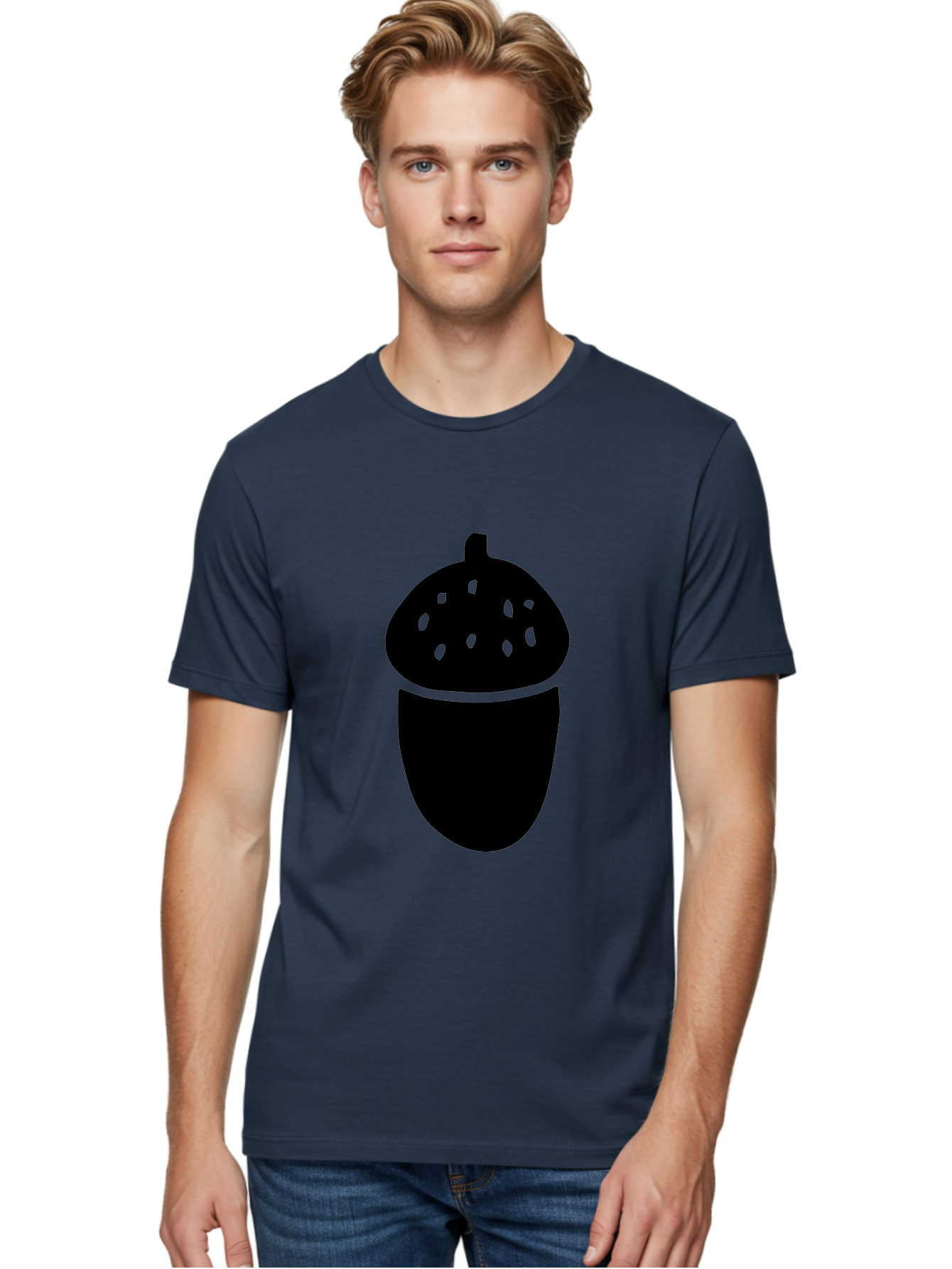 Acorn-Silhouette Men'S Graphic Tee, 100% Cotton, Comfortable Casual Summer Wear, Machine Washable, Acorn Silhouette, Oak Tree Symbol, Forest Icon, Nature Emblem, Autumn Motif, Wildlife Sign, Black Acorn -  Aaa578 22