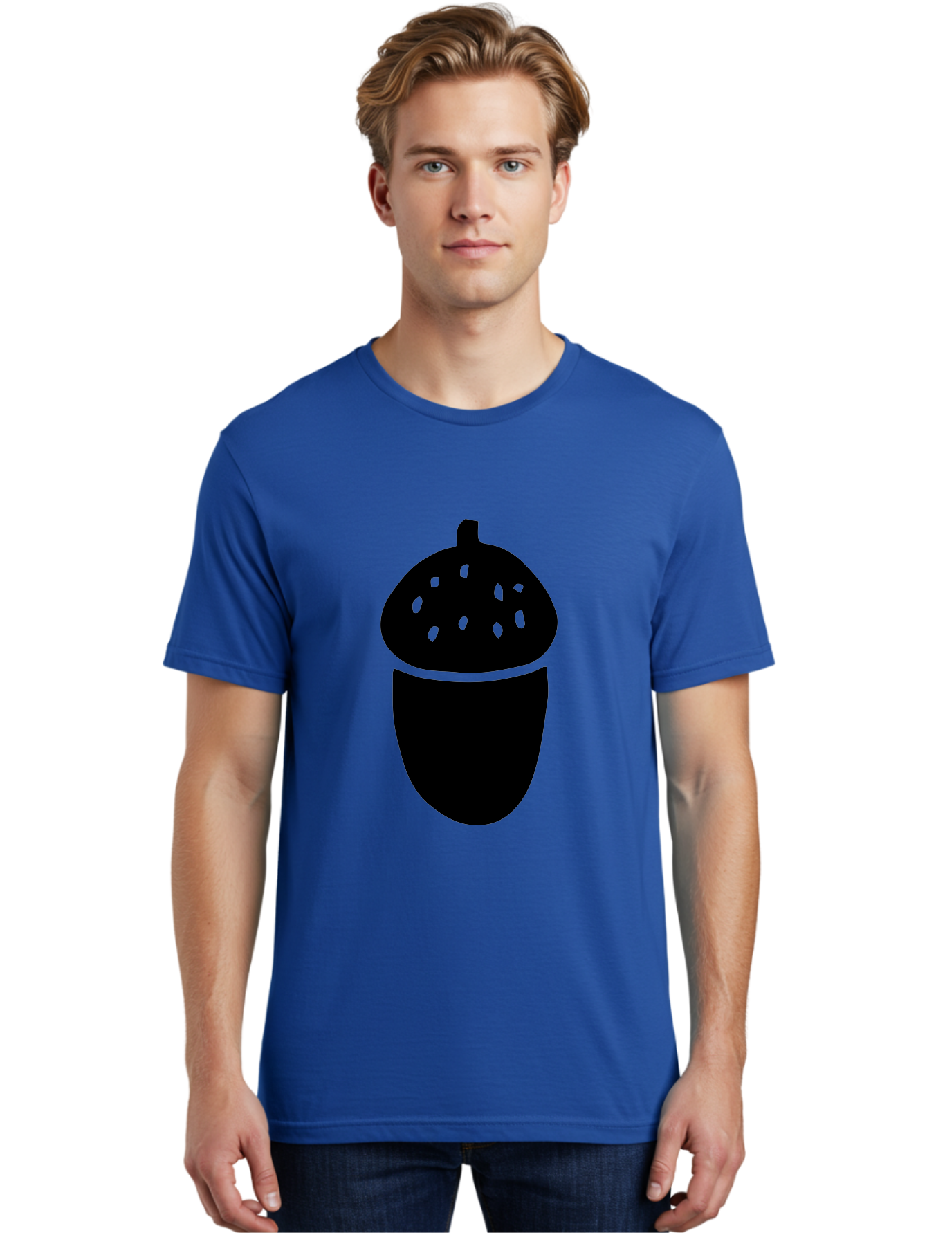 Acorn-Silhouette Men'S Graphic Tee, 100% Cotton, Comfortable Casual Summer Wear, Machine Washable, Acorn Silhouette, Oak Tree Symbol, Forest Icon, Nature Emblem, Autumn Motif, Wildlife Sign, Black Acorn -  Aaa578 30