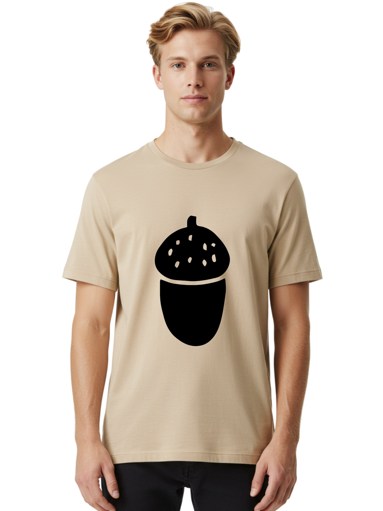 Acorn-Silhouette Men'S Graphic Tee, 100% Cotton, Comfortable Casual Summer Wear, Machine Washable, Acorn Silhouette, Oak Tree Symbol, Forest Icon, Nature Emblem, Autumn Motif, Wildlife Sign, Black Acorn -  Aaa578 24