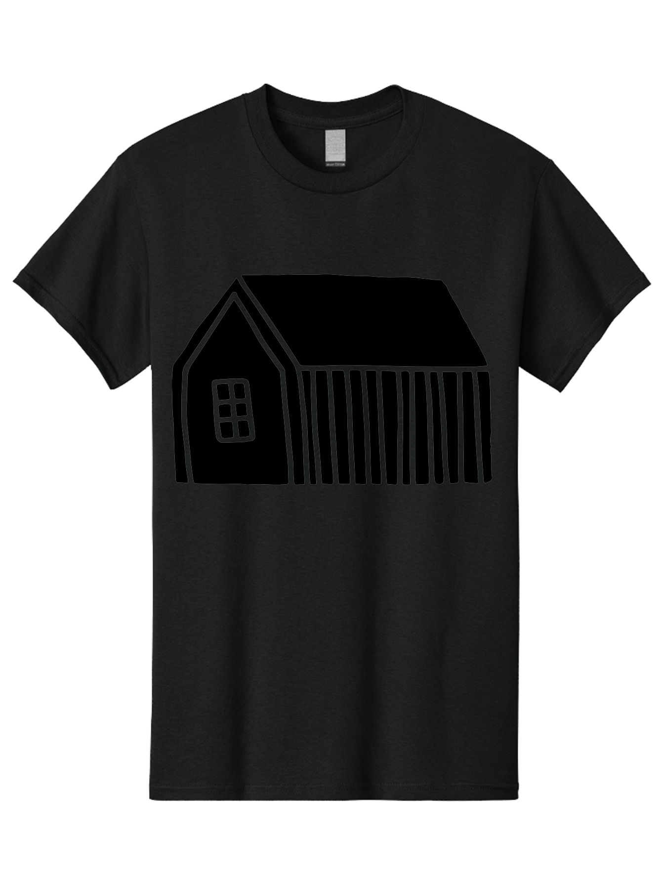Barn Men'S Graphic Tee, 100% Cotton, Comfortable Casual Summer Wear, Machine Washable, Barn Illustration, Simple Design, Rural Architecture, Farm Building, Minimalist Art, Country Style, Black Silhouette, Green Outline -  Aaa580
