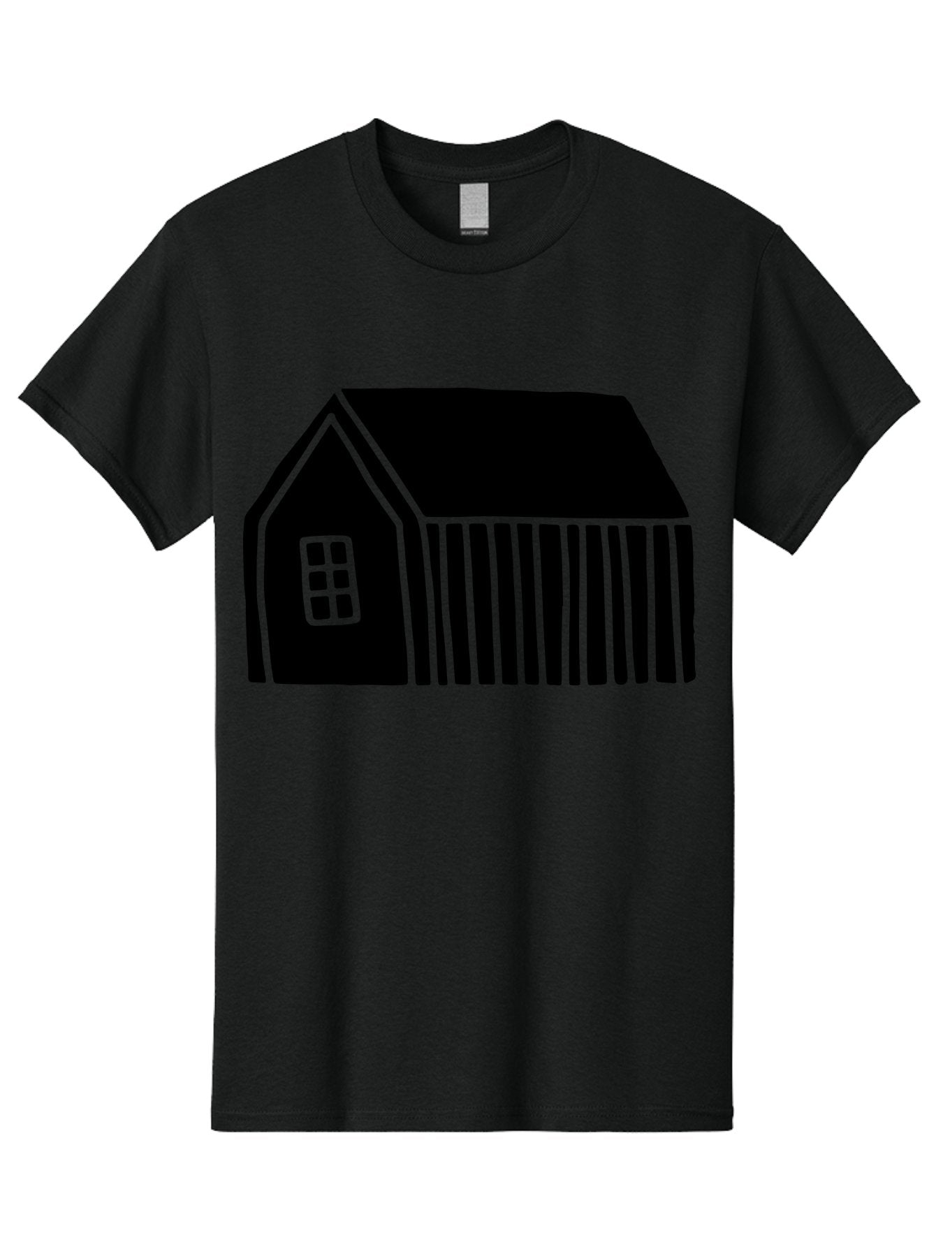 Barn Men'S Graphic Tee, 100% Cotton, Comfortable Casual Summer Wear, Machine Washable, Barn Illustration, Simple Design, Rural Architecture, Farm Building, Minimalist Art, Country Style, Black Silhouette, Green Outline -  Aaa580 17