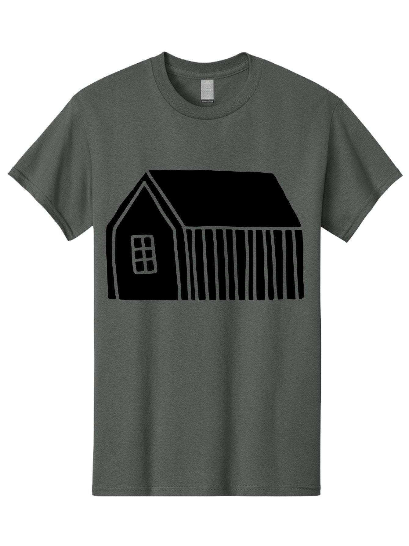 Barn Men'S Graphic Tee, 100% Cotton, Comfortable Casual Summer Wear, Machine Washable, Barn Illustration, Simple Design, Rural Architecture, Farm Building, Minimalist Art, Country Style, Black Silhouette, Green Outline -  Aaa580 9