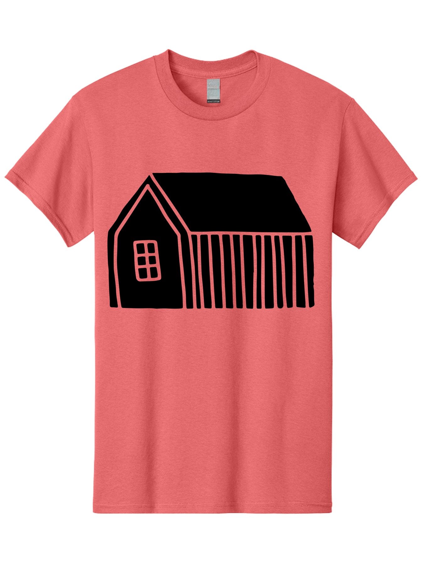 Barn Men'S Graphic Tee, 100% Cotton, Comfortable Casual Summer Wear, Machine Washable, Barn Illustration, Simple Design, Rural Architecture, Farm Building, Minimalist Art, Country Style, Black Silhouette, Green Outline -  Aaa580 15