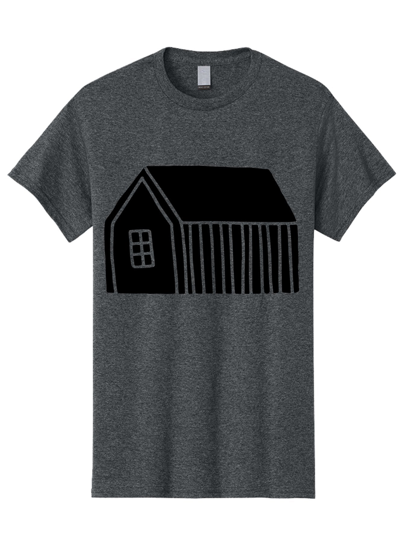 Barn Men'S Graphic Tee, 100% Cotton, Comfortable Casual Summer Wear, Machine Washable, Barn Illustration, Simple Design, Rural Architecture, Farm Building, Minimalist Art, Country Style, Black Silhouette, Green Outline -  Aaa580 21