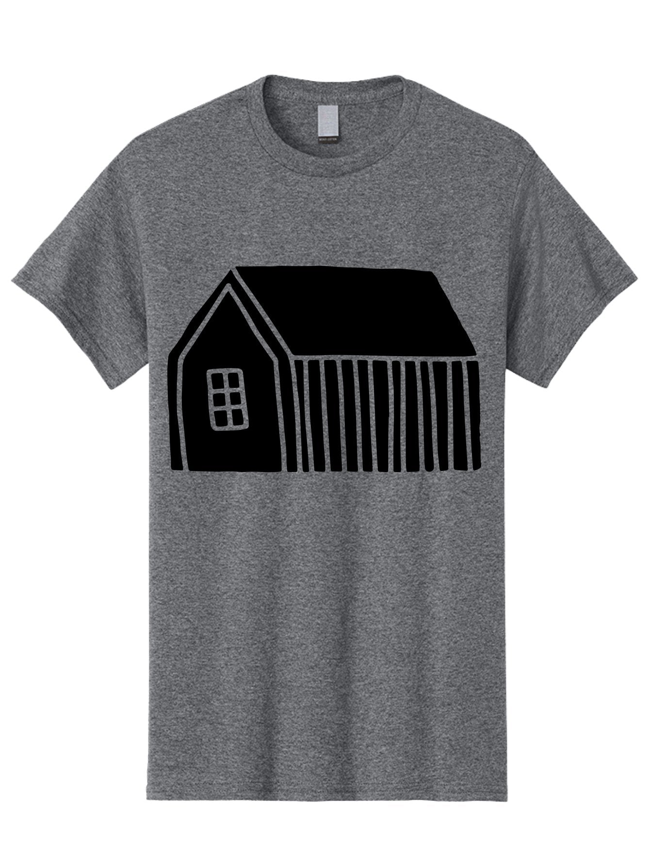Barn Men'S Graphic Tee, 100% Cotton, Comfortable Casual Summer Wear, Machine Washable, Barn Illustration, Simple Design, Rural Architecture, Farm Building, Minimalist Art, Country Style, Black Silhouette, Green Outline -  Aaa580 25