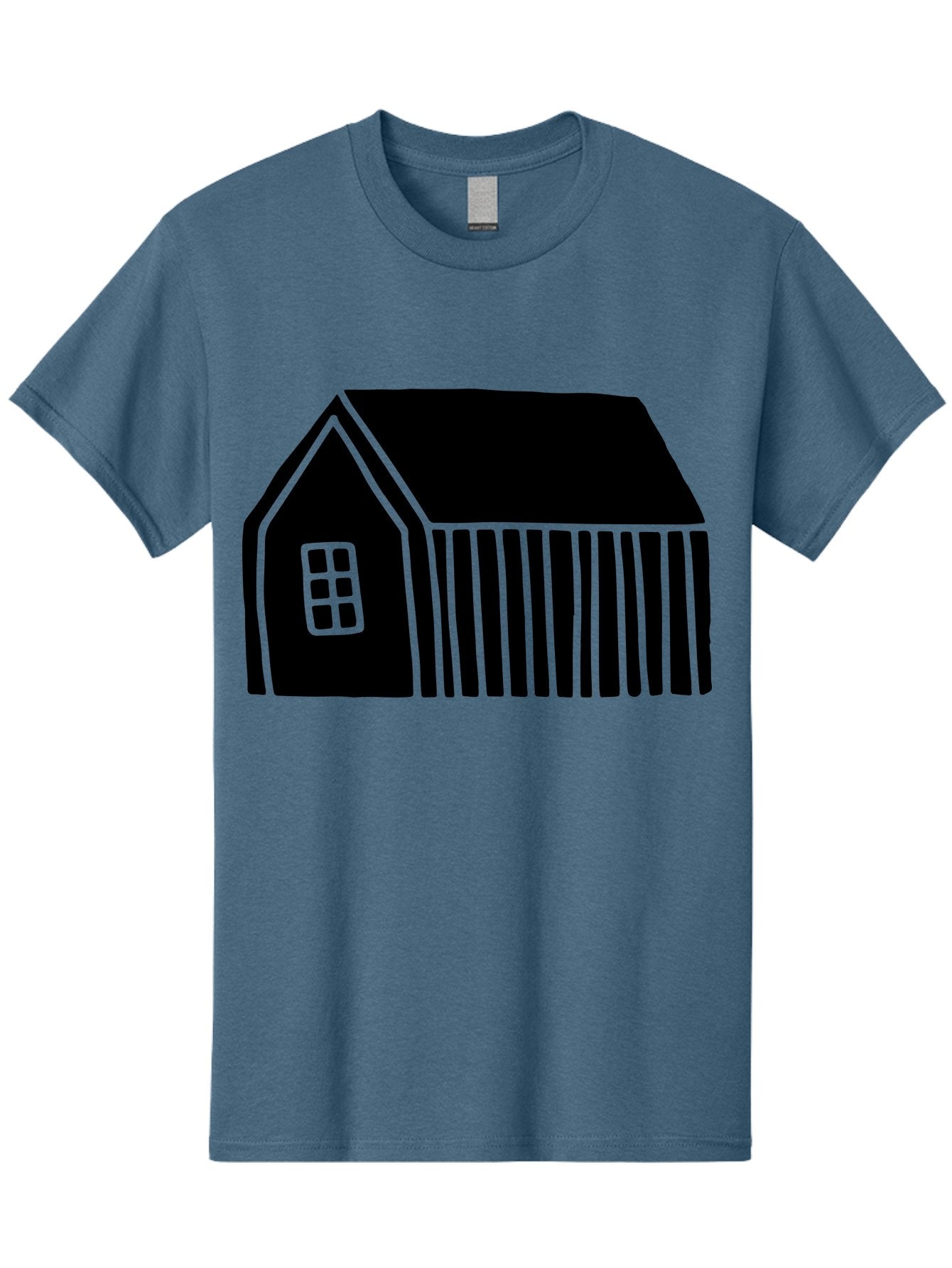 Barn Men'S Graphic Tee, 100% Cotton, Comfortable Casual Summer Wear, Machine Washable, Barn Illustration, Simple Design, Rural Architecture, Farm Building, Minimalist Art, Country Style, Black Silhouette, Green Outline -  Aaa580 13