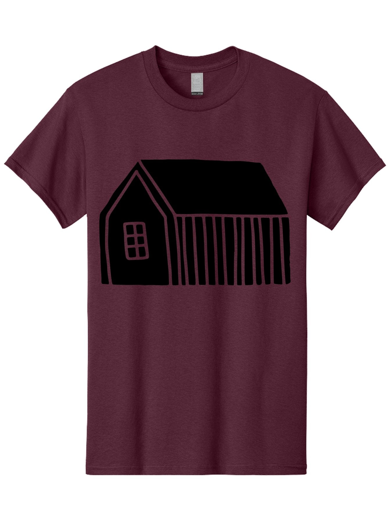 Barn Men'S Graphic Tee, 100% Cotton, Comfortable Casual Summer Wear, Machine Washable, Barn Illustration, Simple Design, Rural Architecture, Farm Building, Minimalist Art, Country Style, Black Silhouette, Green Outline -  Aaa580 23