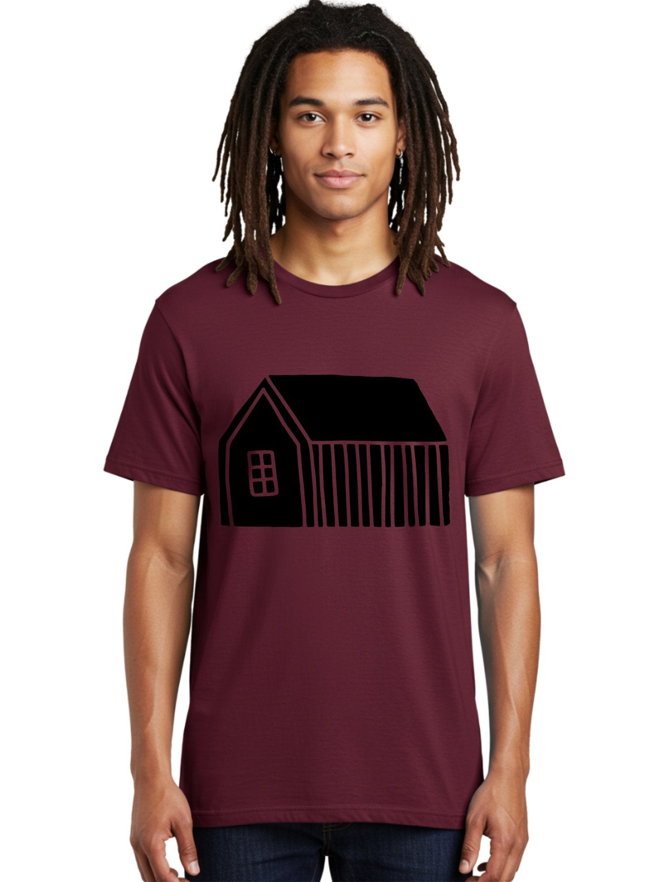 Barn Men'S Graphic Tee, 100% Cotton, Comfortable Casual Summer Wear, Machine Washable, Barn Illustration, Simple Design, Rural Architecture, Farm Building, Minimalist Art, Country Style, Black Silhouette, Green Outline -  Aaa580 24
