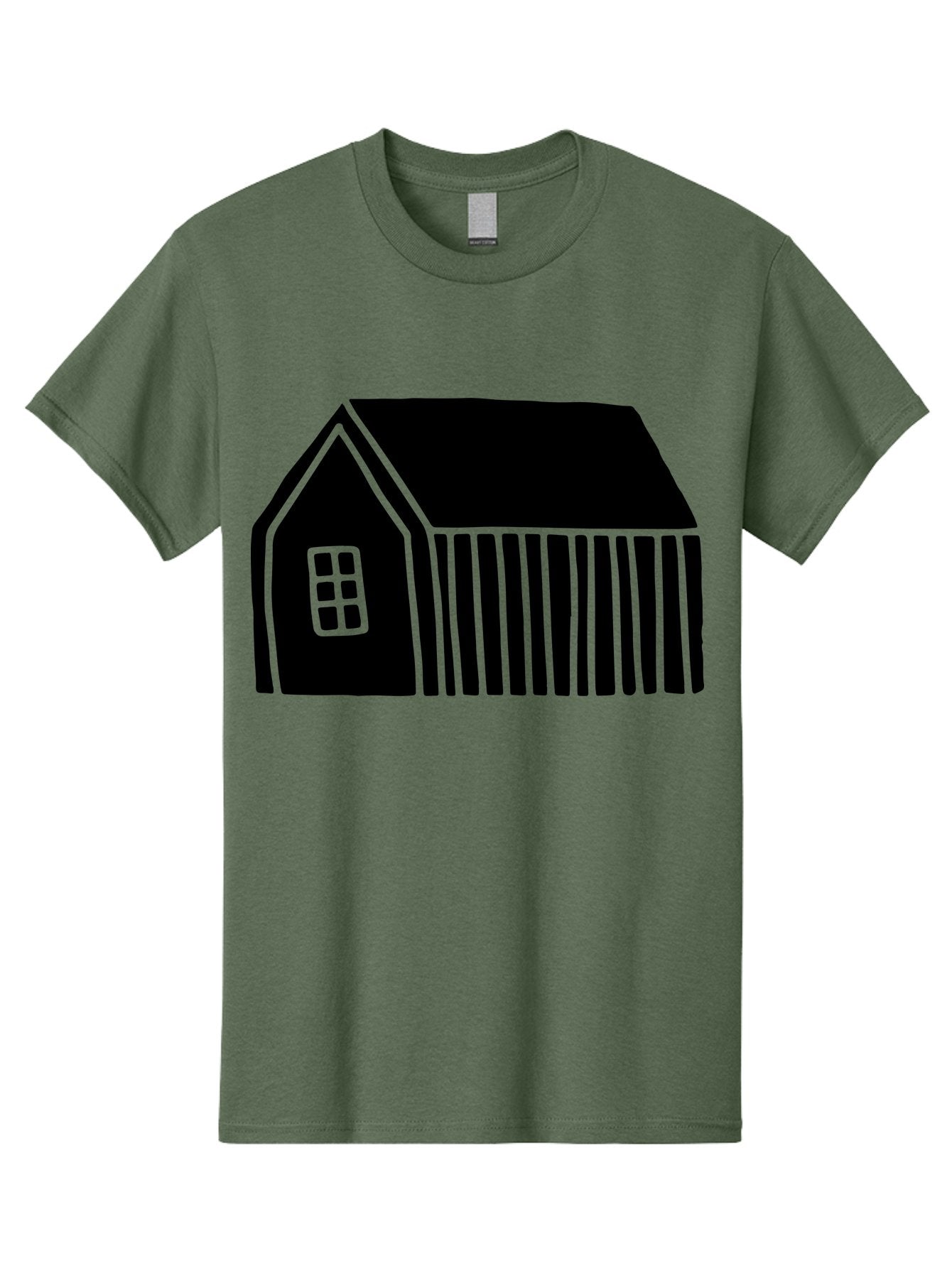 Barn Men'S Graphic Tee, 100% Cotton, Comfortable Casual Summer Wear, Machine Washable, Barn Illustration, Simple Design, Rural Architecture, Farm Building, Minimalist Art, Country Style, Black Silhouette, Green Outline -  Aaa580 29