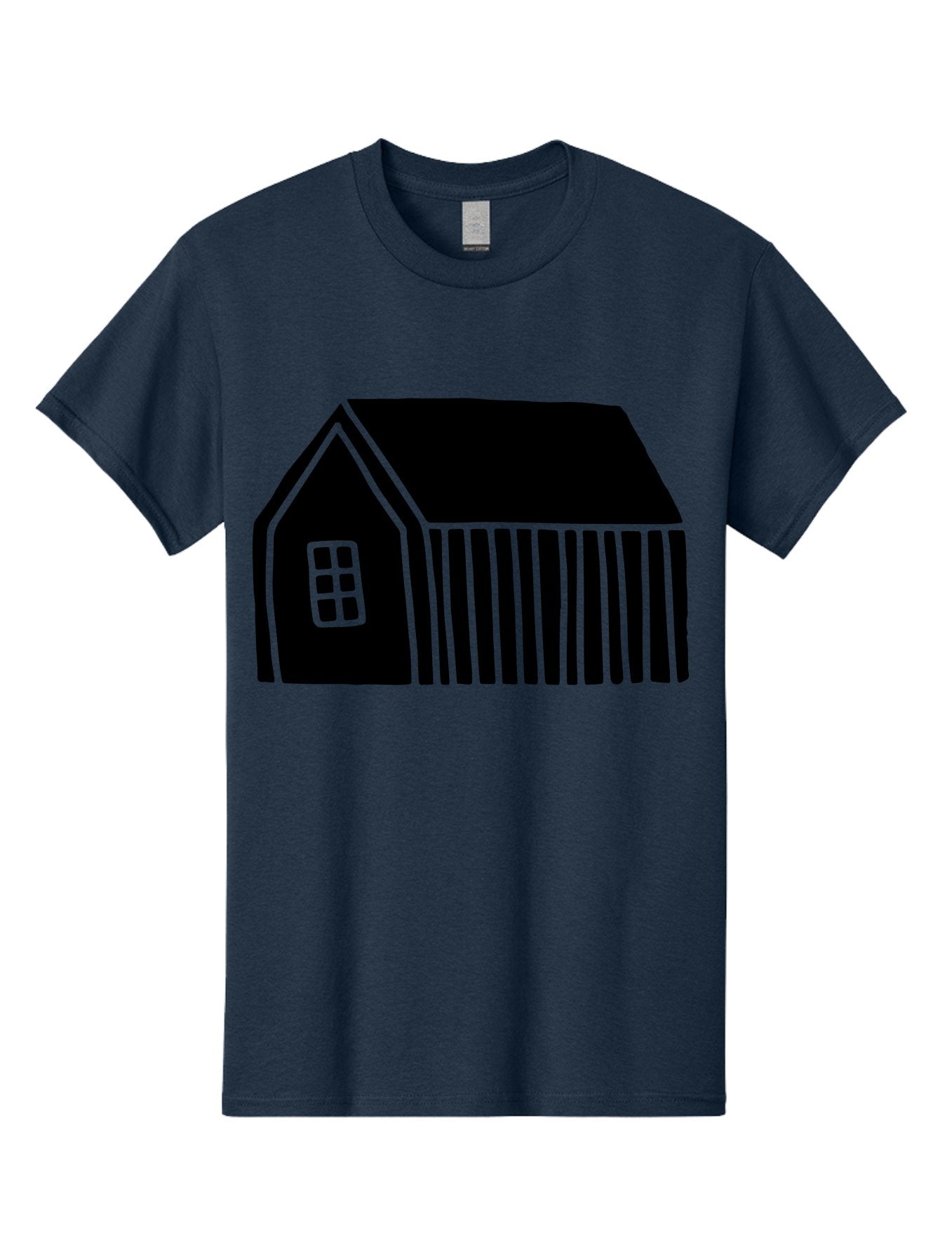 Barn Men'S Graphic Tee, 100% Cotton, Comfortable Casual Summer Wear, Machine Washable, Barn Illustration, Simple Design, Rural Architecture, Farm Building, Minimalist Art, Country Style, Black Silhouette, Green Outline -  Aaa580