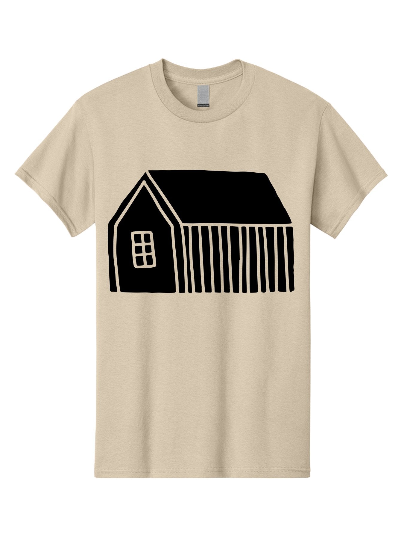 Barn Men'S Graphic Tee, 100% Cotton, Comfortable Casual Summer Wear, Machine Washable, Barn Illustration, Simple Design, Rural Architecture, Farm Building, Minimalist Art, Country Style, Black Silhouette, Green Outline -  Aaa580 7