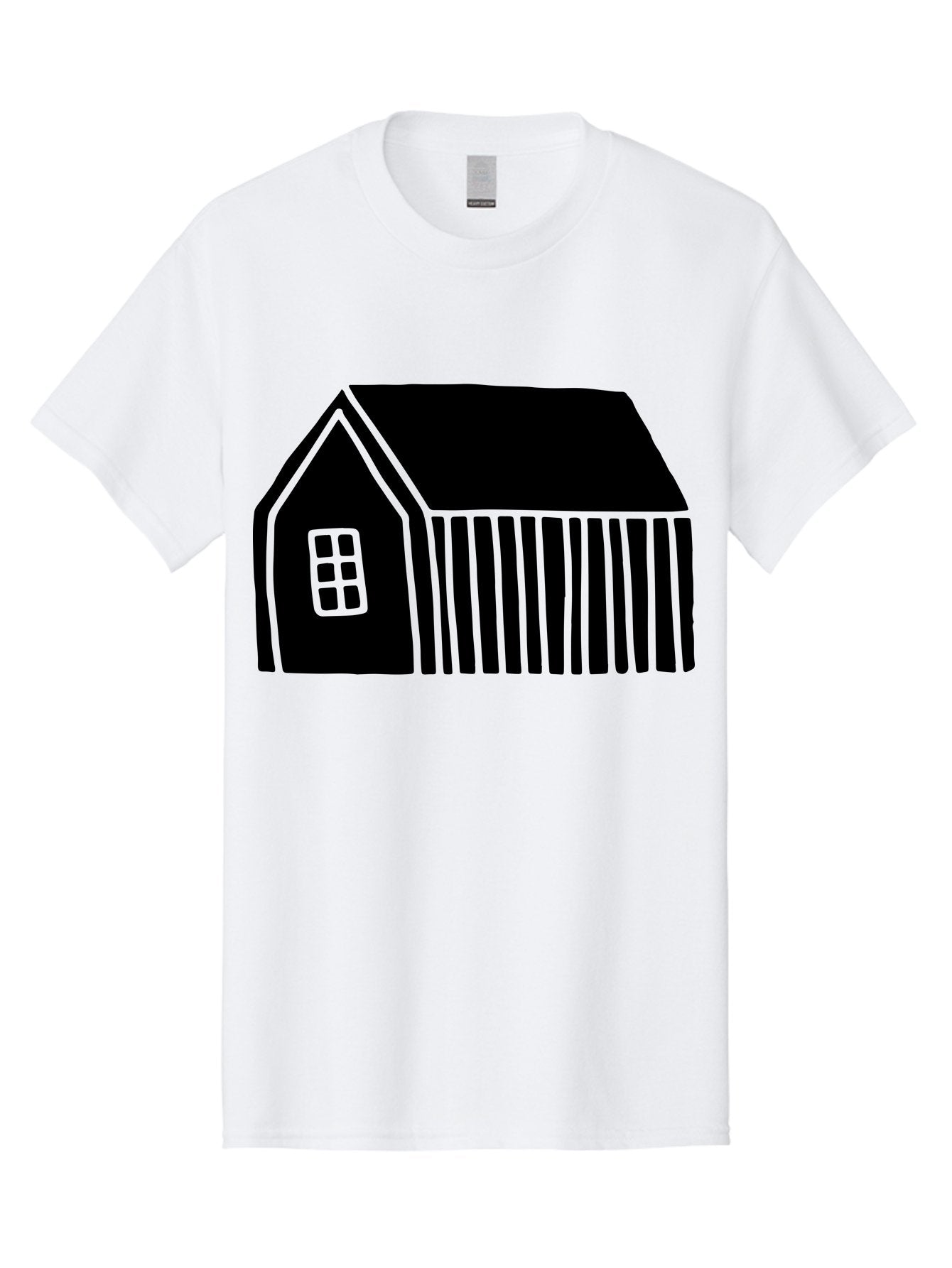 Barn Men'S Graphic Tee, 100% Cotton, Comfortable Casual Summer Wear, Machine Washable, Barn Illustration, Simple Design, Rural Architecture, Farm Building, Minimalist Art, Country Style, Black Silhouette, Green Outline -  Aaa580 27