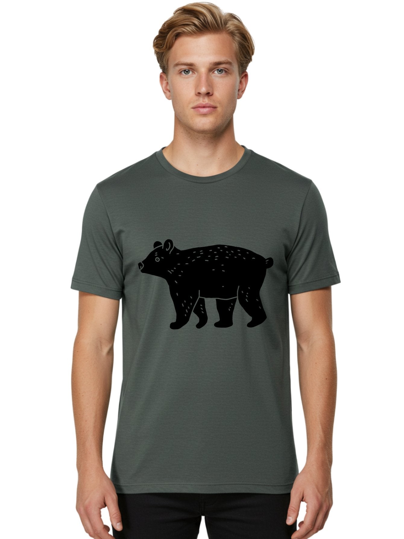 Bear Men'S Graphic Tee, 100% Cotton, Comfortable Casual Summer Wear, Machine Washable, Black Bear, Wildlife Animal, Forest Creature, Wild Beast, Mammal, Illustration, Simple Design, Minimalist Art -  Aaa581 20