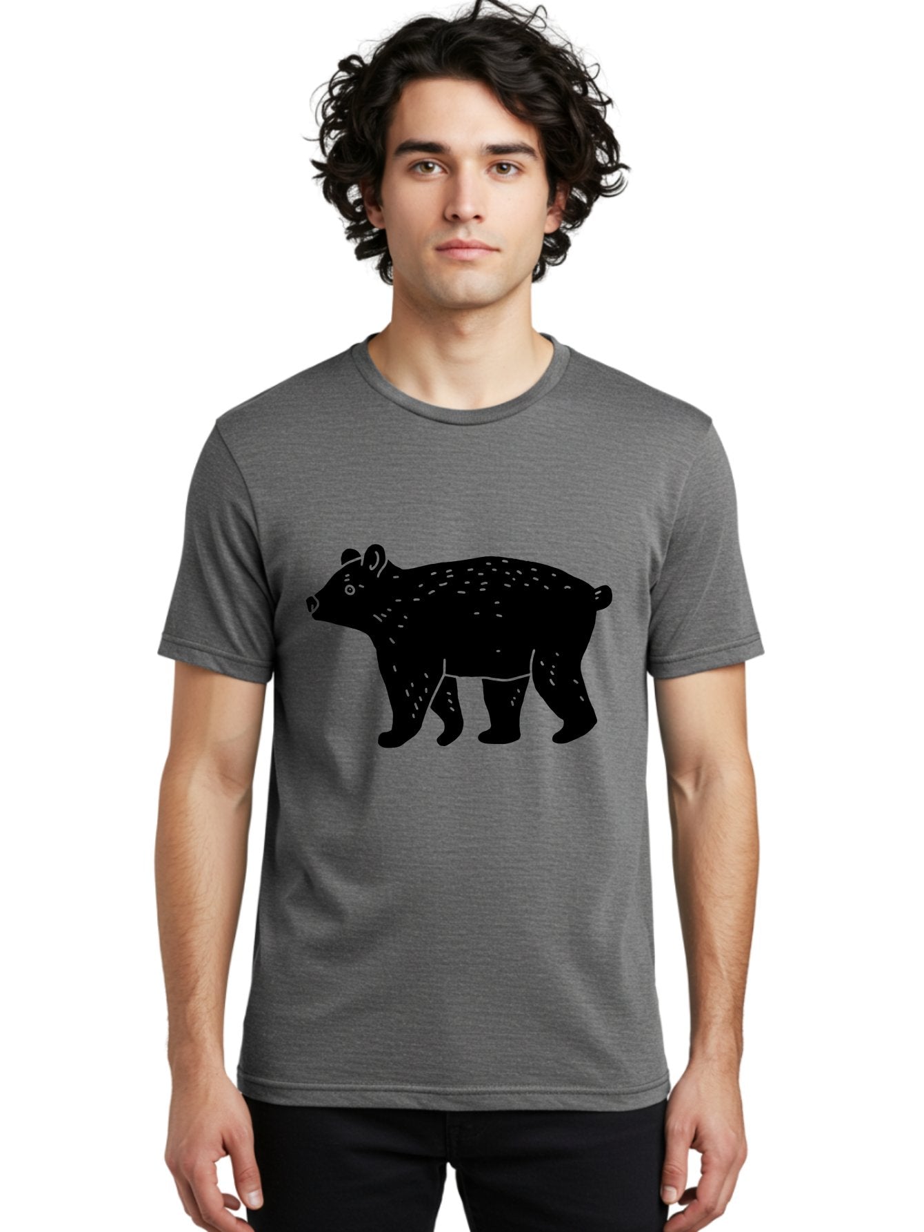 Bear Men'S Graphic Tee, 100% Cotton, Comfortable Casual Summer Wear, Machine Washable, Black Bear, Wildlife Animal, Forest Creature, Wild Beast, Mammal, Illustration, Simple Design, Minimalist Art -  Aaa581 10