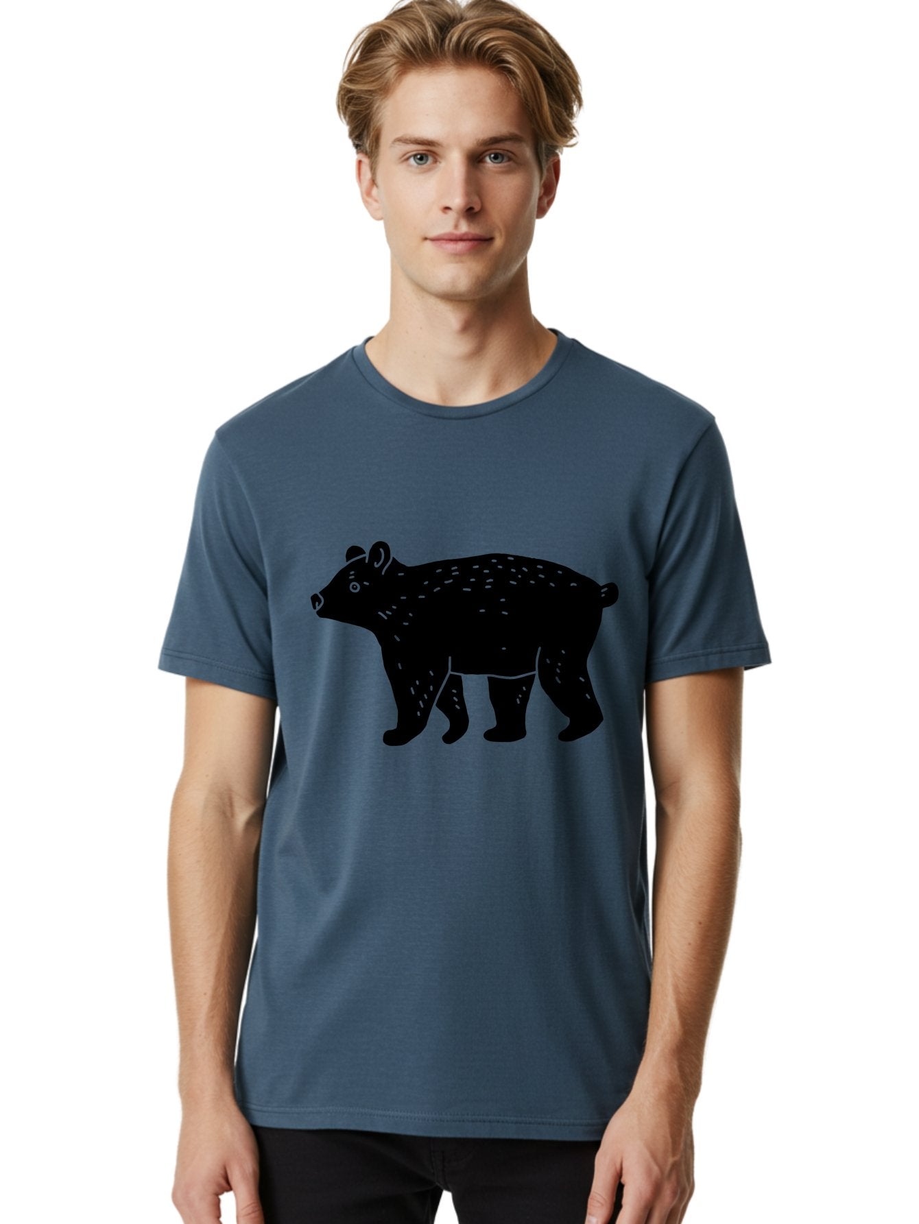 Bear Men'S Graphic Tee, 100% Cotton, Comfortable Casual Summer Wear, Machine Washable, Black Bear, Wildlife Animal, Forest Creature, Wild Beast, Mammal, Illustration, Simple Design, Minimalist Art -  Aaa581 12