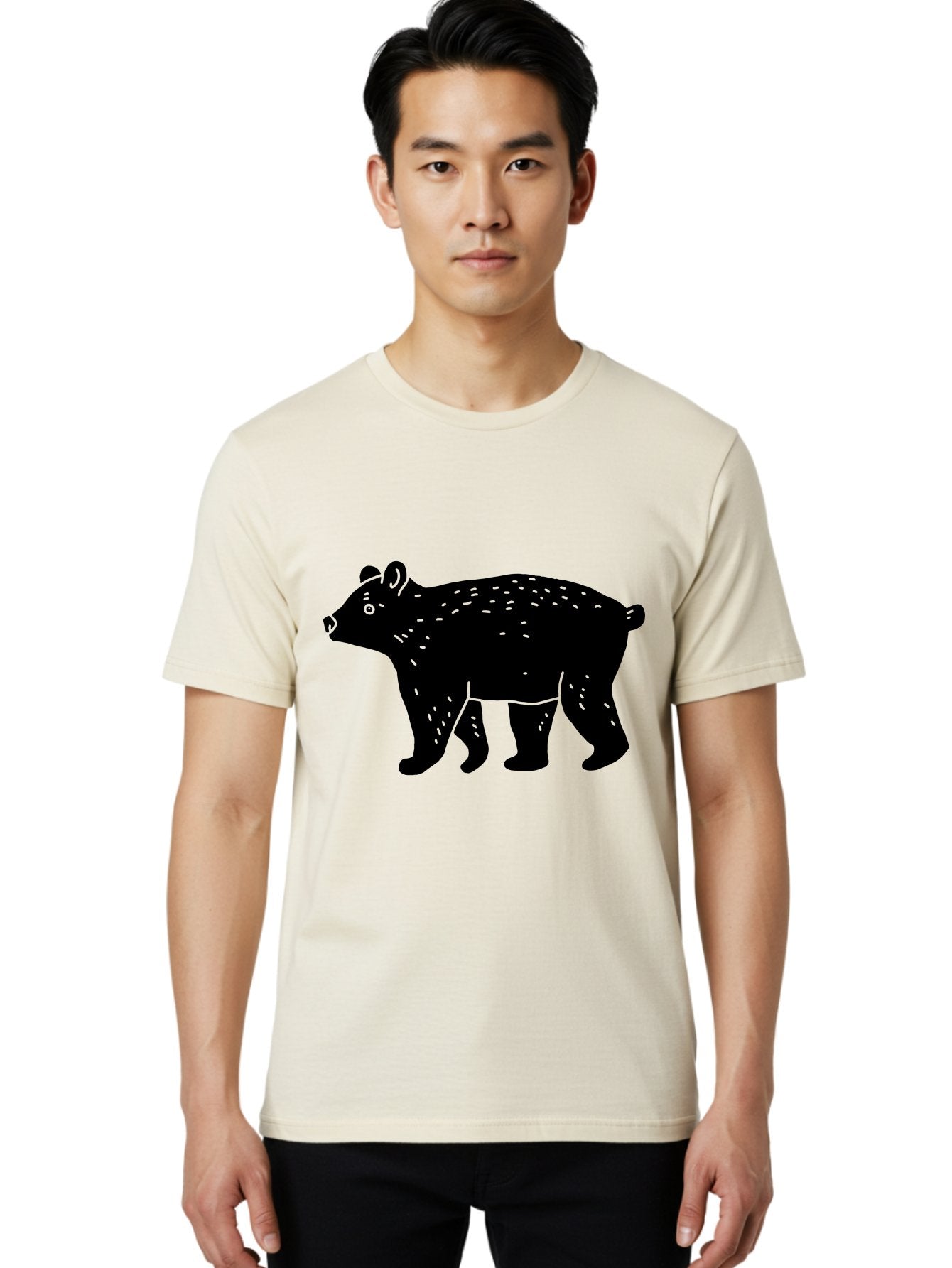 Bear Men'S Graphic Tee, 100% Cotton, Comfortable Casual Summer Wear, Machine Washable, Black Bear, Wildlife Animal, Forest Creature, Wild Beast, Mammal, Illustration, Simple Design, Minimalist Art -  Aaa581 16