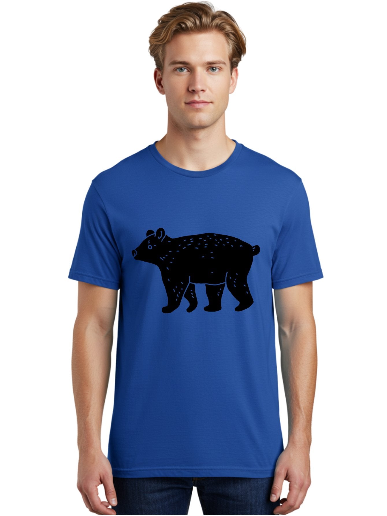 Bear Men'S Graphic Tee, 100% Cotton, Comfortable Casual Summer Wear, Machine Washable, Black Bear, Wildlife Animal, Forest Creature, Wild Beast, Mammal, Illustration, Simple Design, Minimalist Art -  Aaa581 4