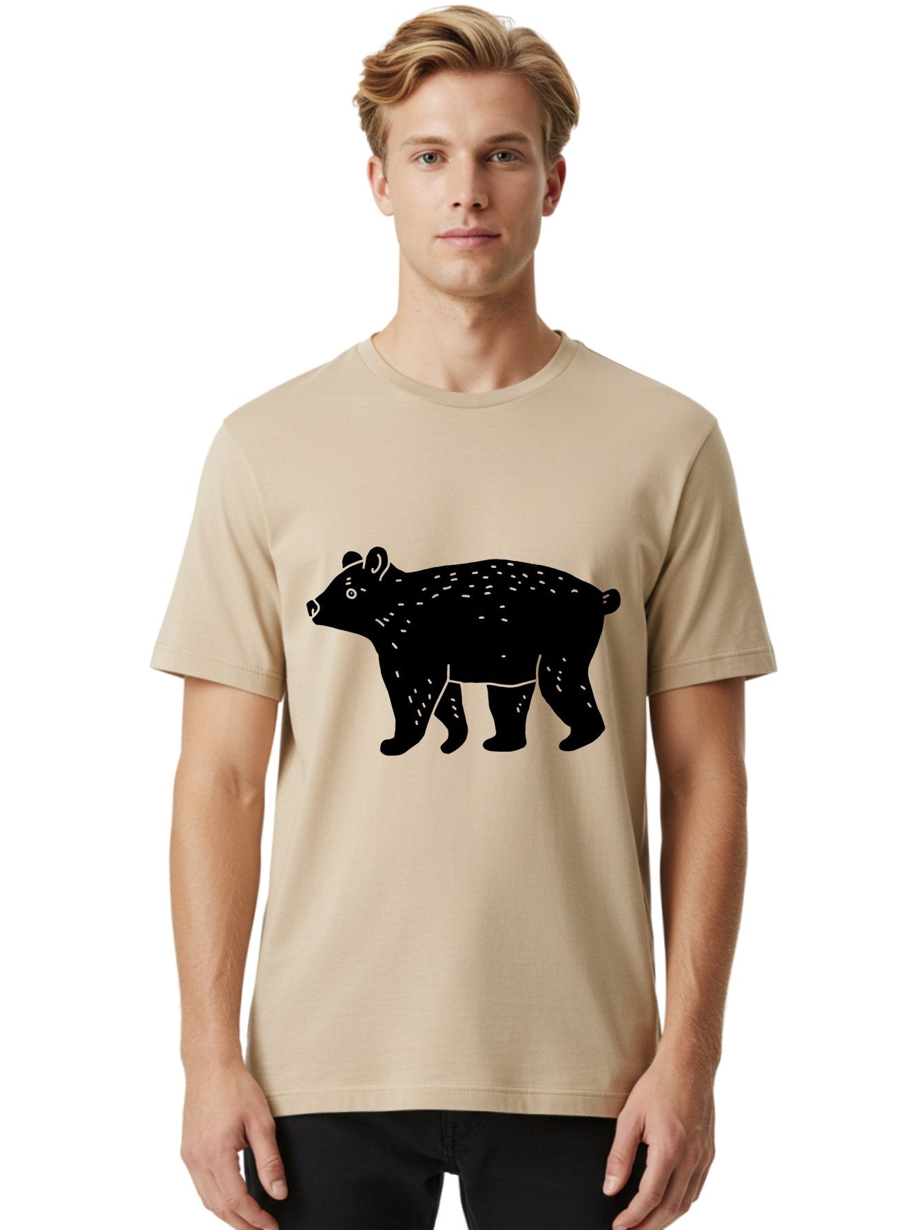 Bear Men'S Graphic Tee, 100% Cotton, Comfortable Casual Summer Wear, Machine Washable, Black Bear, Wildlife Animal, Forest Creature, Wild Beast, Mammal, Illustration, Simple Design, Minimalist Art -  Aaa581 22
