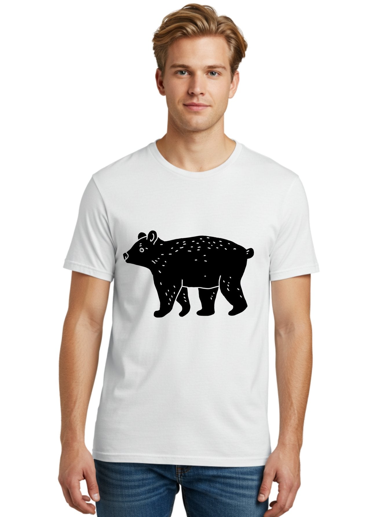 Bear Men'S Graphic Tee, 100% Cotton, Comfortable Casual Summer Wear, Machine Washable, Black Bear, Wildlife Animal, Forest Creature, Wild Beast, Mammal, Illustration, Simple Design, Minimalist Art -  Aaa581 18