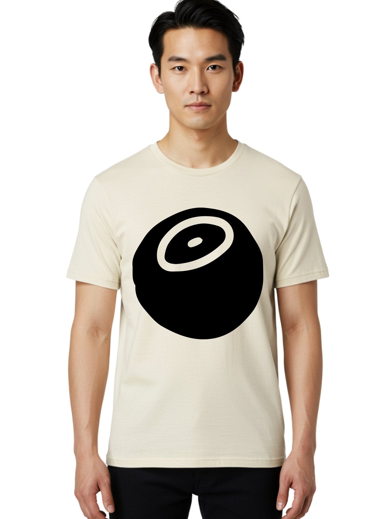 Black-Circle Men'S Graphic Tee, 100% Cotton, Comfortable Casual Summer Wear, Machine Washable, Stylized Black Circle, Neon Green Accents, Abstract Design, Simple Shapes, Modern Art, Contemporary Graphics, Minimalist Style -  Aaa582 20