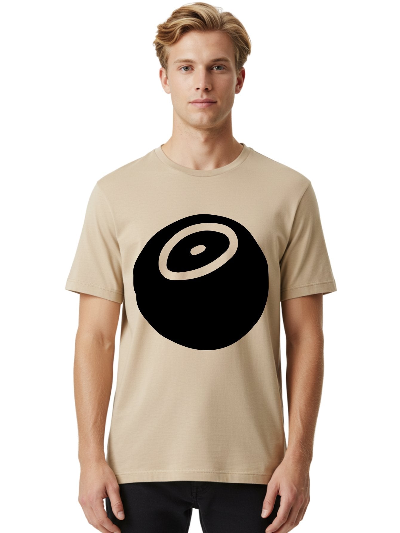 Black-Circle Men'S Graphic Tee, 100% Cotton, Comfortable Casual Summer Wear, Machine Washable, Stylized Black Circle, Neon Green Accents, Abstract Design, Simple Shapes, Modern Art, Contemporary Graphics, Minimalist Style -  Aaa582 12