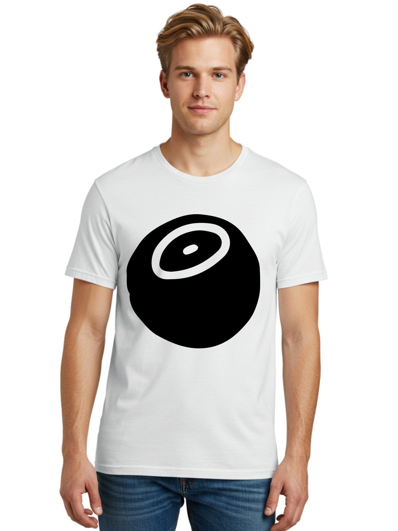 Black-Circle Men'S Graphic Tee, 100% Cotton, Comfortable Casual Summer Wear, Machine Washable, Stylized Black Circle, Neon Green Accents, Abstract Design, Simple Shapes, Modern Art, Contemporary Graphics, Minimalist Style -  Aaa582 28