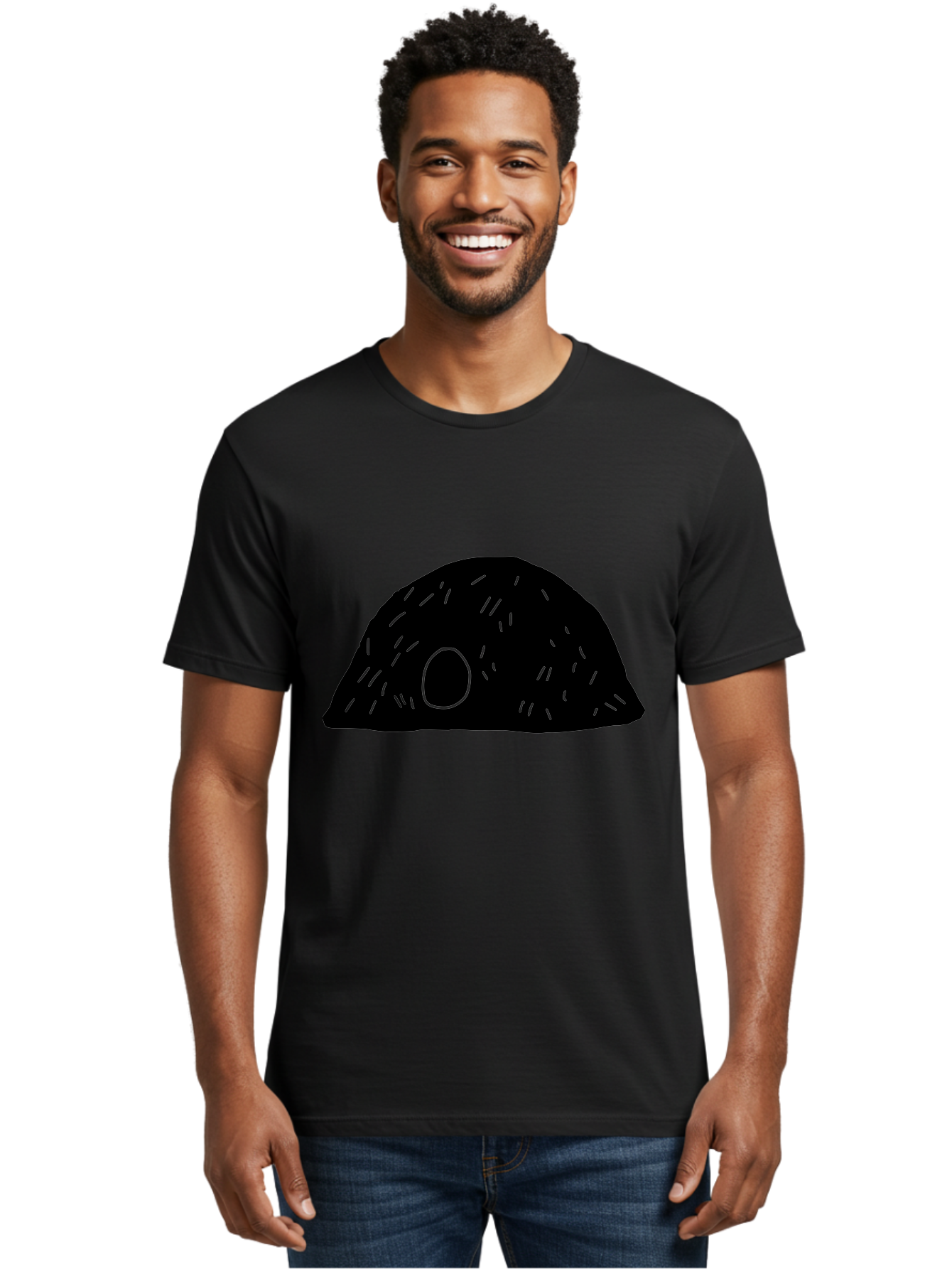 Black-Mushroom Men'S Graphic Tee, 100% Cotton, Comfortable Casual Summer Wear, Machine Washable, Black Dome Shape, Green Neon Lines, Abstract Art, Futuristic Design, Modern Graphic, Minimalist Style, Simple Shapes, Neon Accents -  Aaa584