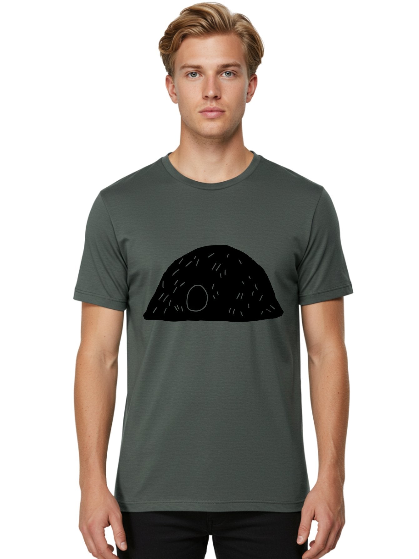 Black-Mushroom Men'S Graphic Tee, 100% Cotton, Comfortable Casual Summer Wear, Machine Washable, Black Dome Shape, Green Neon Lines, Abstract Art, Futuristic Design, Modern Graphic, Minimalist Style, Simple Shapes, Neon Accents -  Aaa584 16