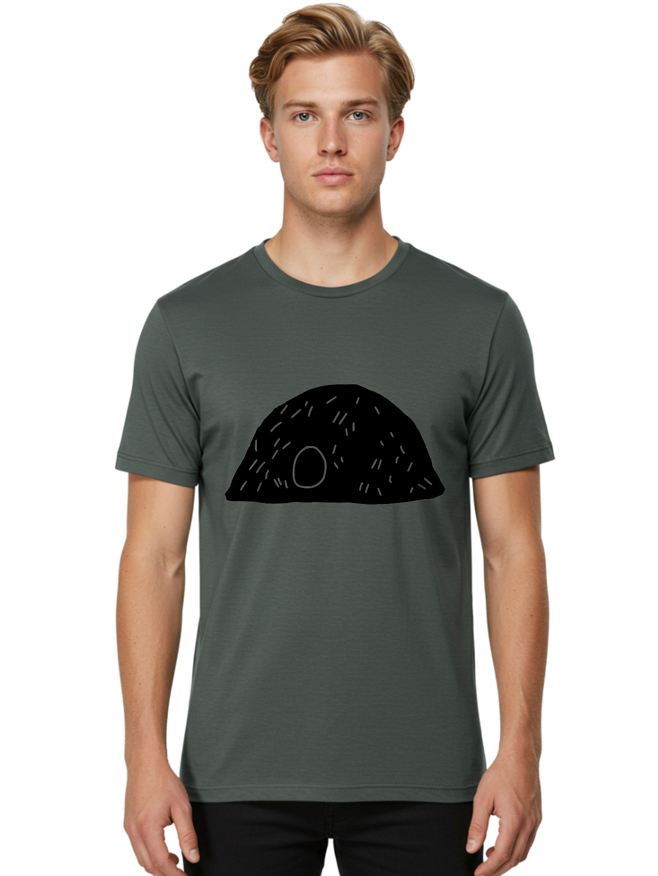 Black-Mushroom Men'S Graphic Tee, 100% Cotton, Comfortable Casual Summer Wear, Machine Washable, Black Dome Shape, Green Neon Lines, Abstract Art, Futuristic Design, Modern Graphic, Minimalist Style, Simple Shapes, Neon Accents -  Aaa584 4