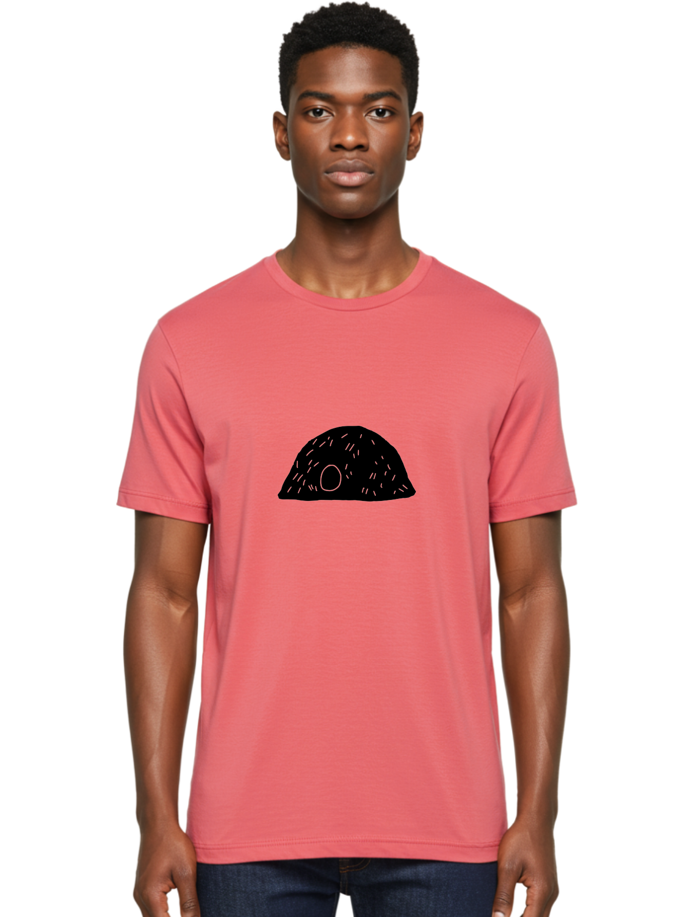 Black-Mushroom Men'S Graphic Tee, 100% Cotton, Comfortable Casual Summer Wear, Machine Washable, Black Dome Shape, Green Neon Lines, Abstract Art, Futuristic Design, Modern Graphic, Minimalist Style, Simple Shapes, Neon Accents -  Aaa584 6