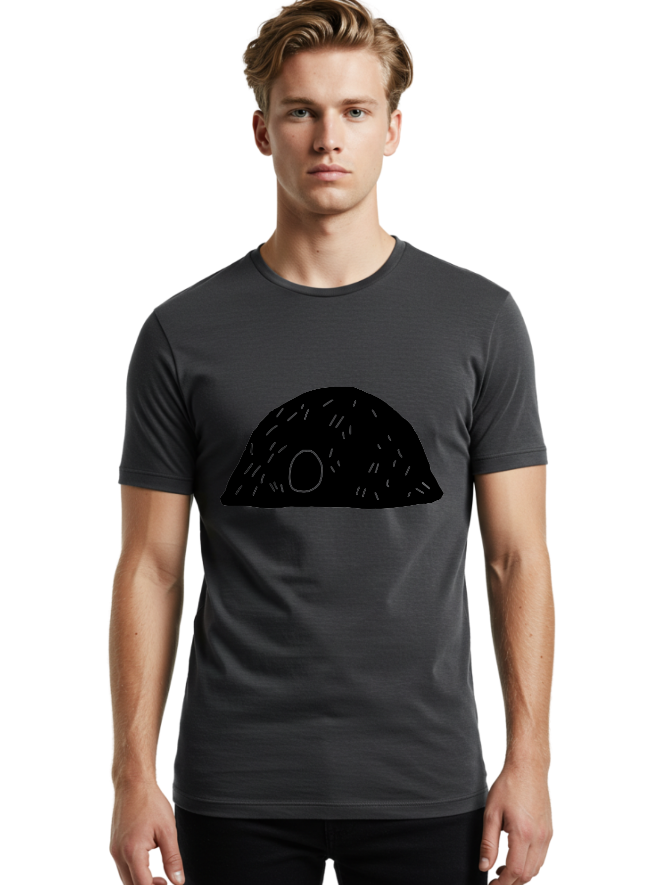 Black-Mushroom Men'S Graphic Tee, 100% Cotton, Comfortable Casual Summer Wear, Machine Washable, Black Dome Shape, Green Neon Lines, Abstract Art, Futuristic Design, Modern Graphic, Minimalist Style, Simple Shapes, Neon Accents -  Aaa584 8