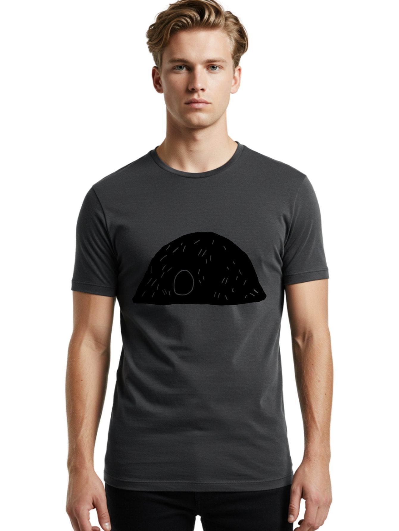 Black-Mushroom Men'S Graphic Tee, 100% Cotton, Comfortable Casual Summer Wear, Machine Washable, Black Dome Shape, Green Neon Lines, Abstract Art, Futuristic Design, Modern Graphic, Minimalist Style, Simple Shapes, Neon Accents -  Aaa584 24