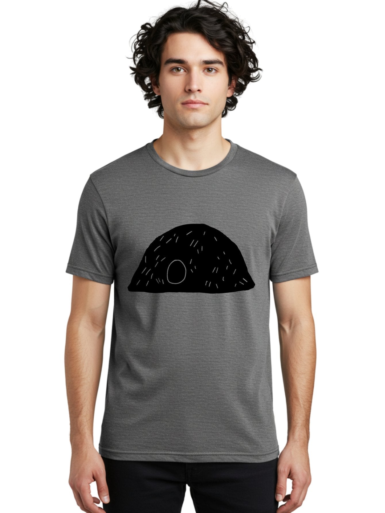 Black-Mushroom Men'S Graphic Tee, 100% Cotton, Comfortable Casual Summer Wear, Machine Washable, Black Dome Shape, Green Neon Lines, Abstract Art, Futuristic Design, Modern Graphic, Minimalist Style, Simple Shapes, Neon Accents -  Aaa584