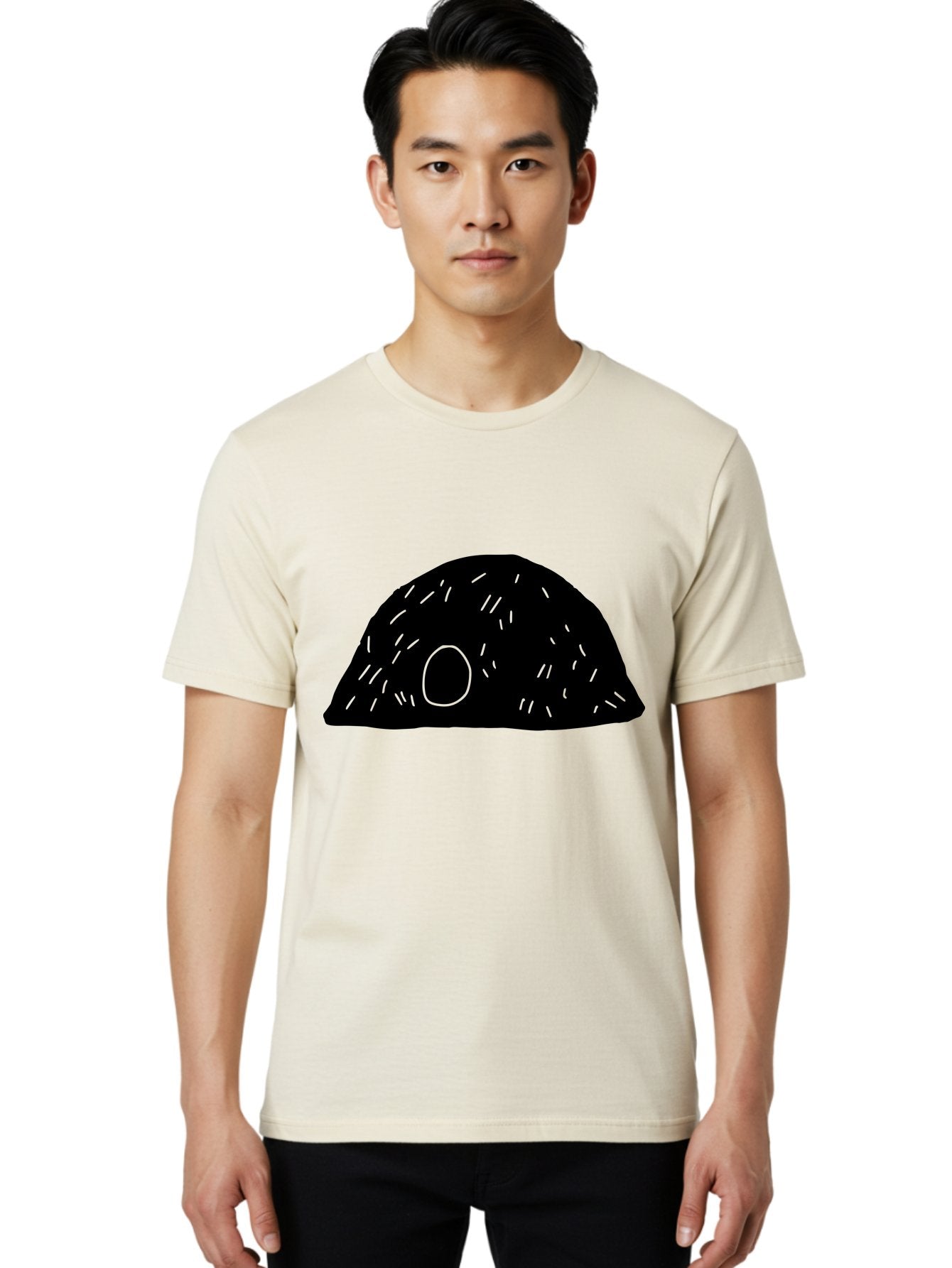 Black-Mushroom Men'S Graphic Tee, 100% Cotton, Comfortable Casual Summer Wear, Machine Washable, Black Dome Shape, Green Neon Lines, Abstract Art, Futuristic Design, Modern Graphic, Minimalist Style, Simple Shapes, Neon Accents -  Aaa584 18