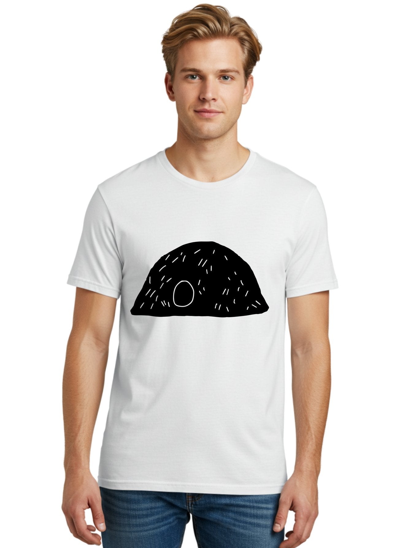 Black-Mushroom Men'S Graphic Tee, 100% Cotton, Comfortable Casual Summer Wear, Machine Washable, Black Dome Shape, Green Neon Lines, Abstract Art, Futuristic Design, Modern Graphic, Minimalist Style, Simple Shapes, Neon Accents -  Aaa584 22