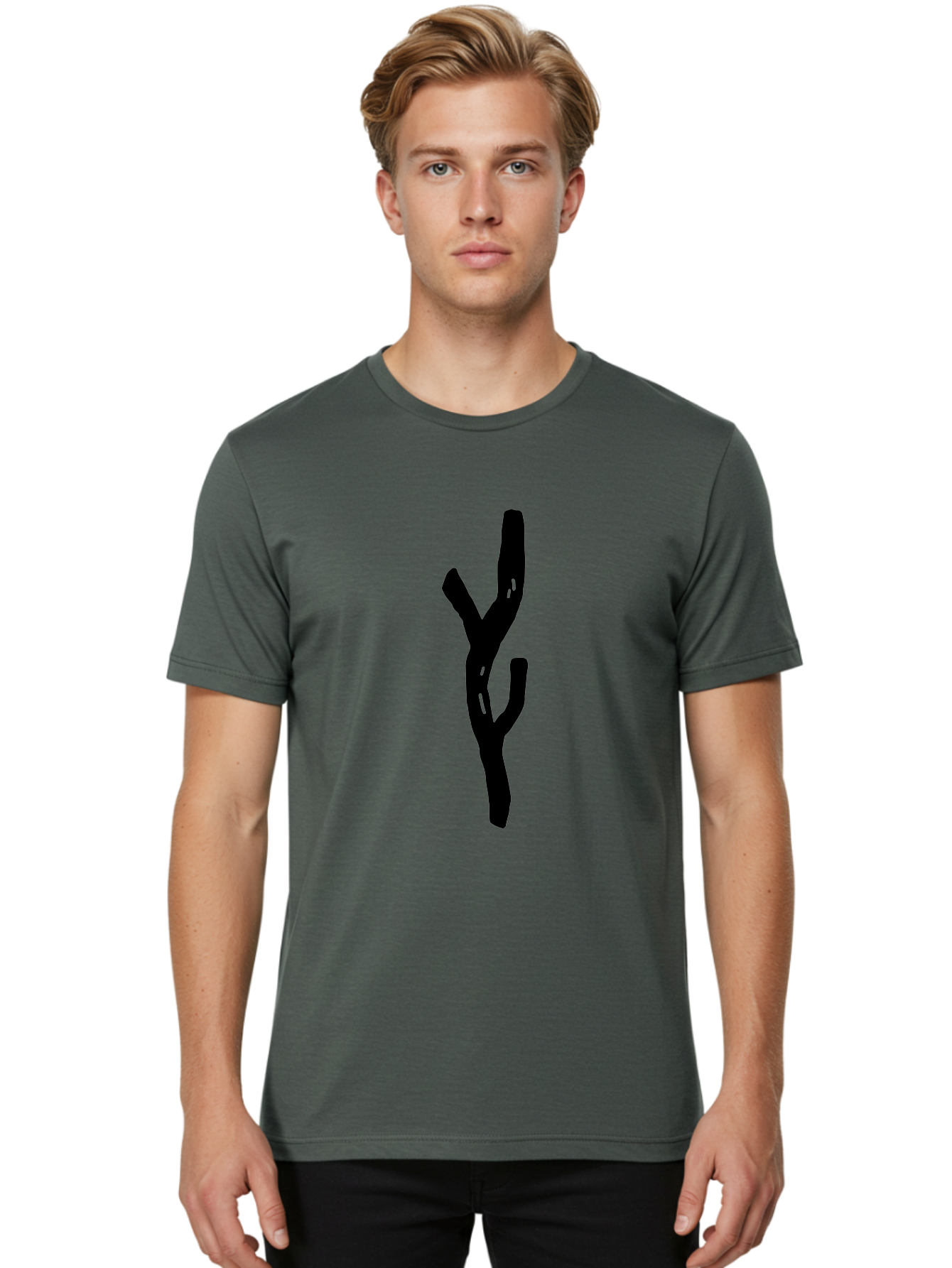 Black-Tree-Branches Men'S Graphic Tee, 100% Cotton, Comfortable Casual Summer Wear, Machine Washable, Pitchfork, Farm Equipment, Agricultural Tools, Rustic Icon, Black Silhouette, Folk Art, Country Style, Simple Design -  Aaa585 4