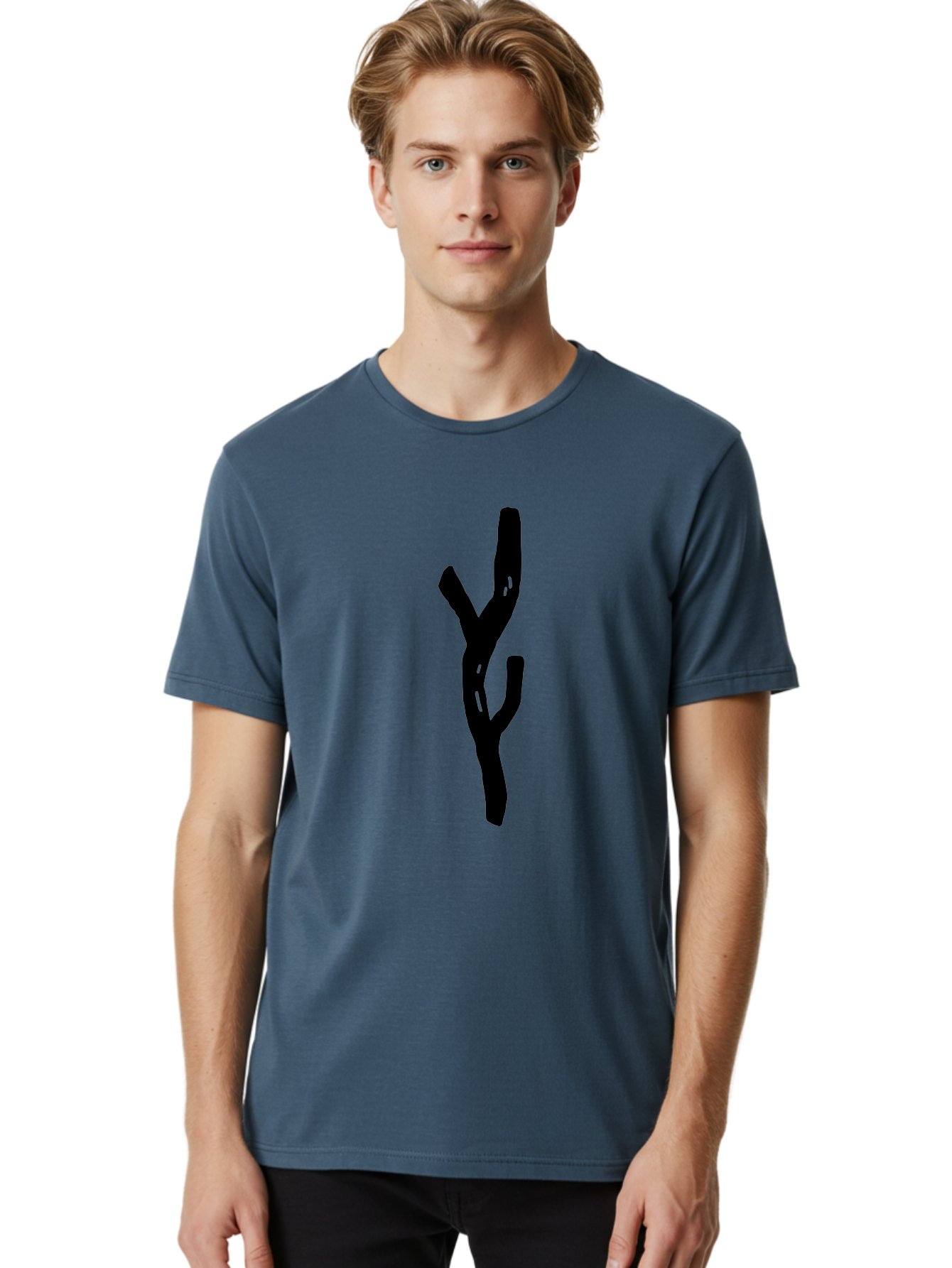 Black-Tree-Branches Men'S Graphic Tee, 100% Cotton, Comfortable Casual Summer Wear, Machine Washable, Pitchfork, Farm Equipment, Agricultural Tools, Rustic Icon, Black Silhouette, Folk Art, Country Style, Simple Design -  Aaa585 12